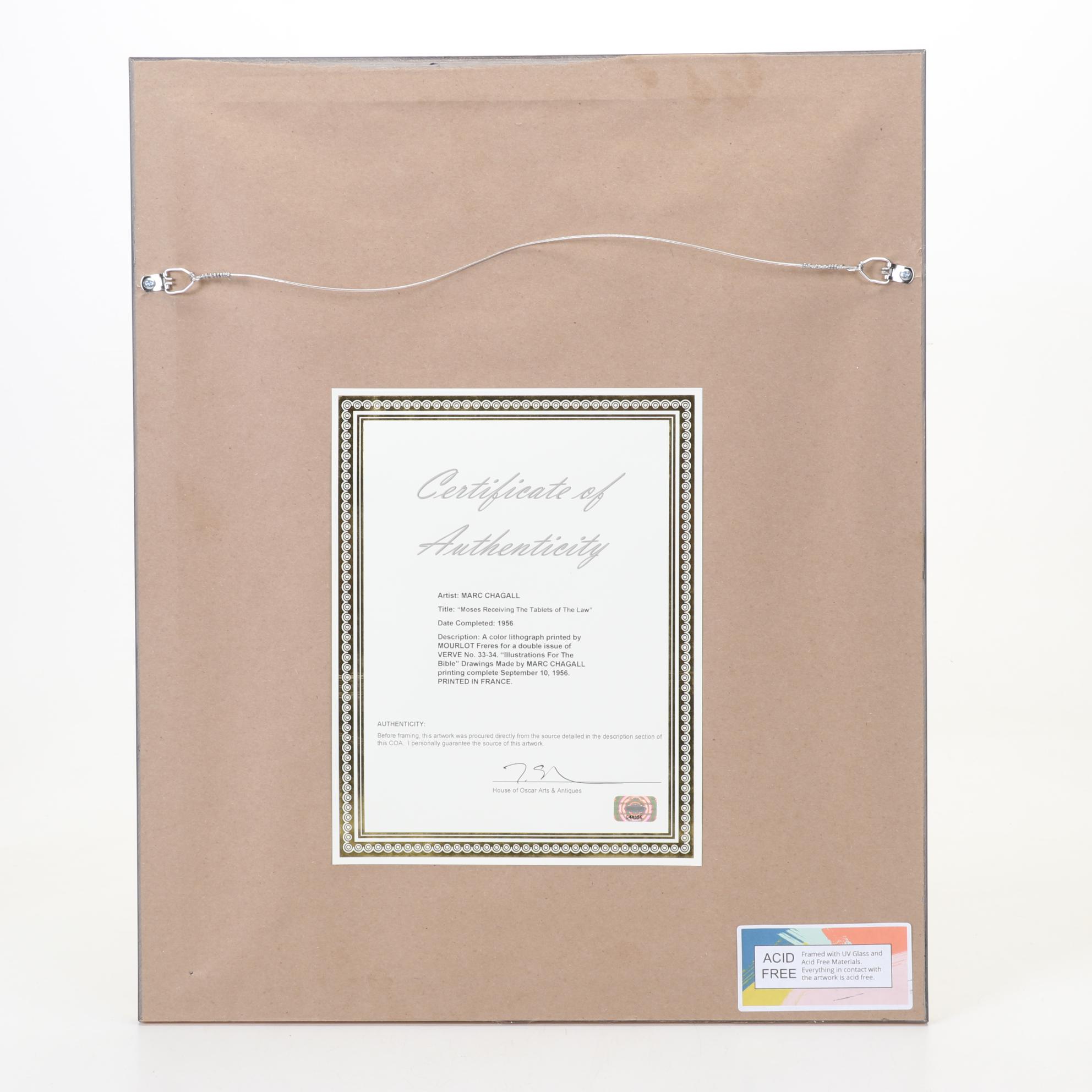 Marc Chagall Color Lithograph "Moses Receiving The Tablets of the Law"