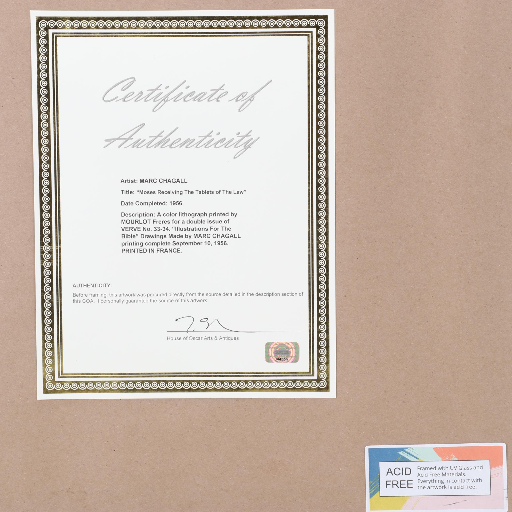 Marc Chagall Color Lithograph "Moses Receiving The Tablets of the Law"