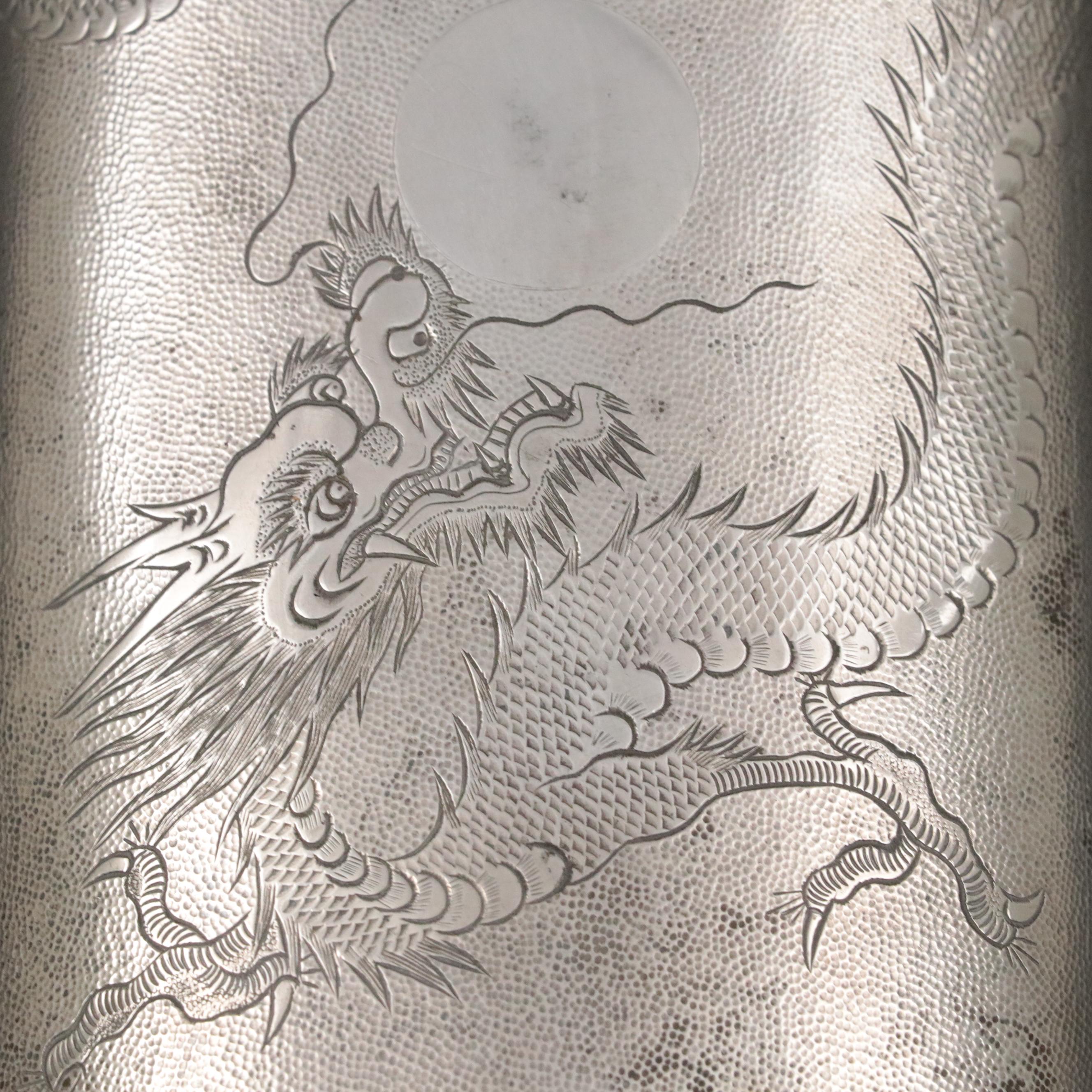 Chinese Export Sterling Silver Three-Toed Dragon Flask, Early 20th Century
