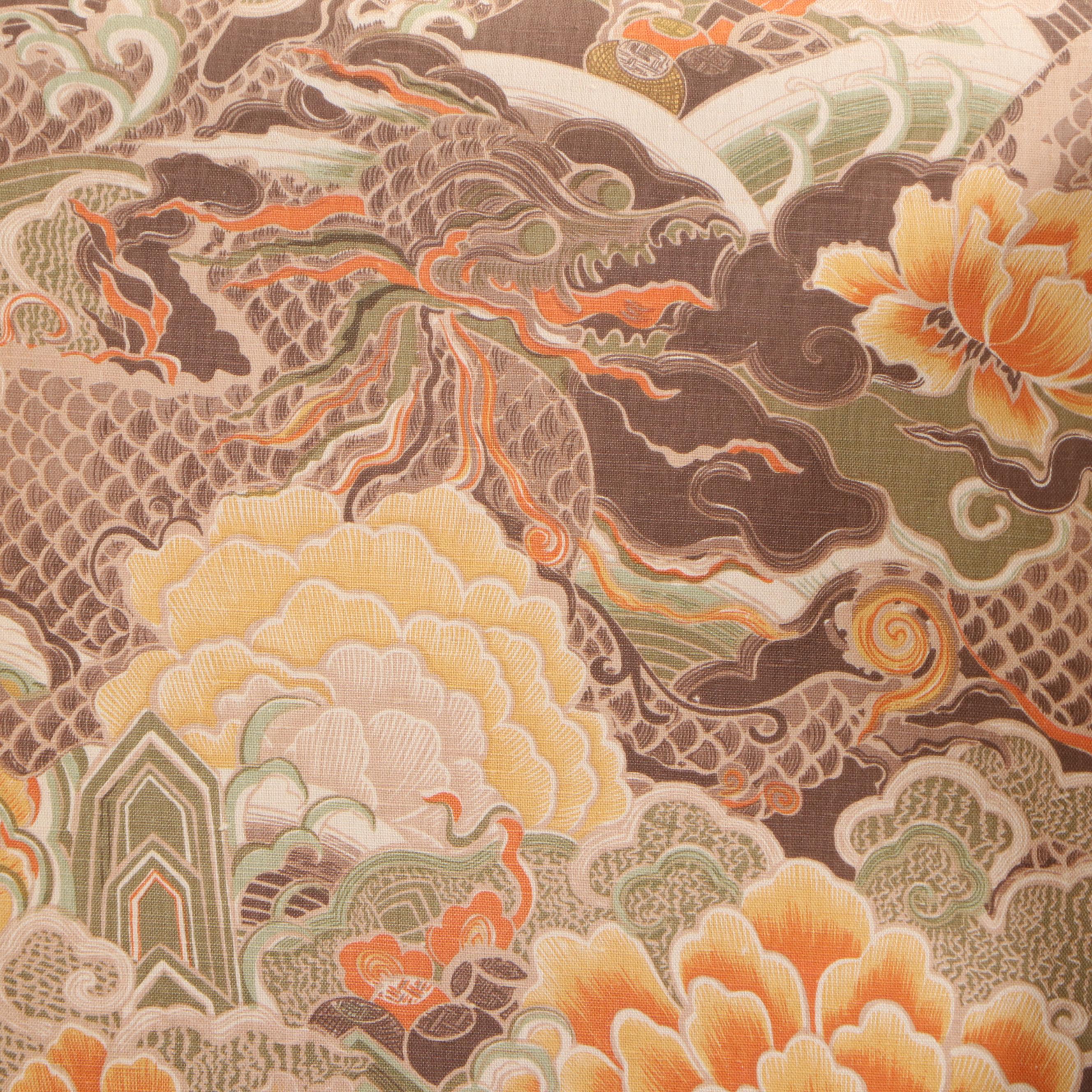 The Strassel Co. Chippendale Style Chinoiserie-Upholstered Wing Chair-and-a-Half
