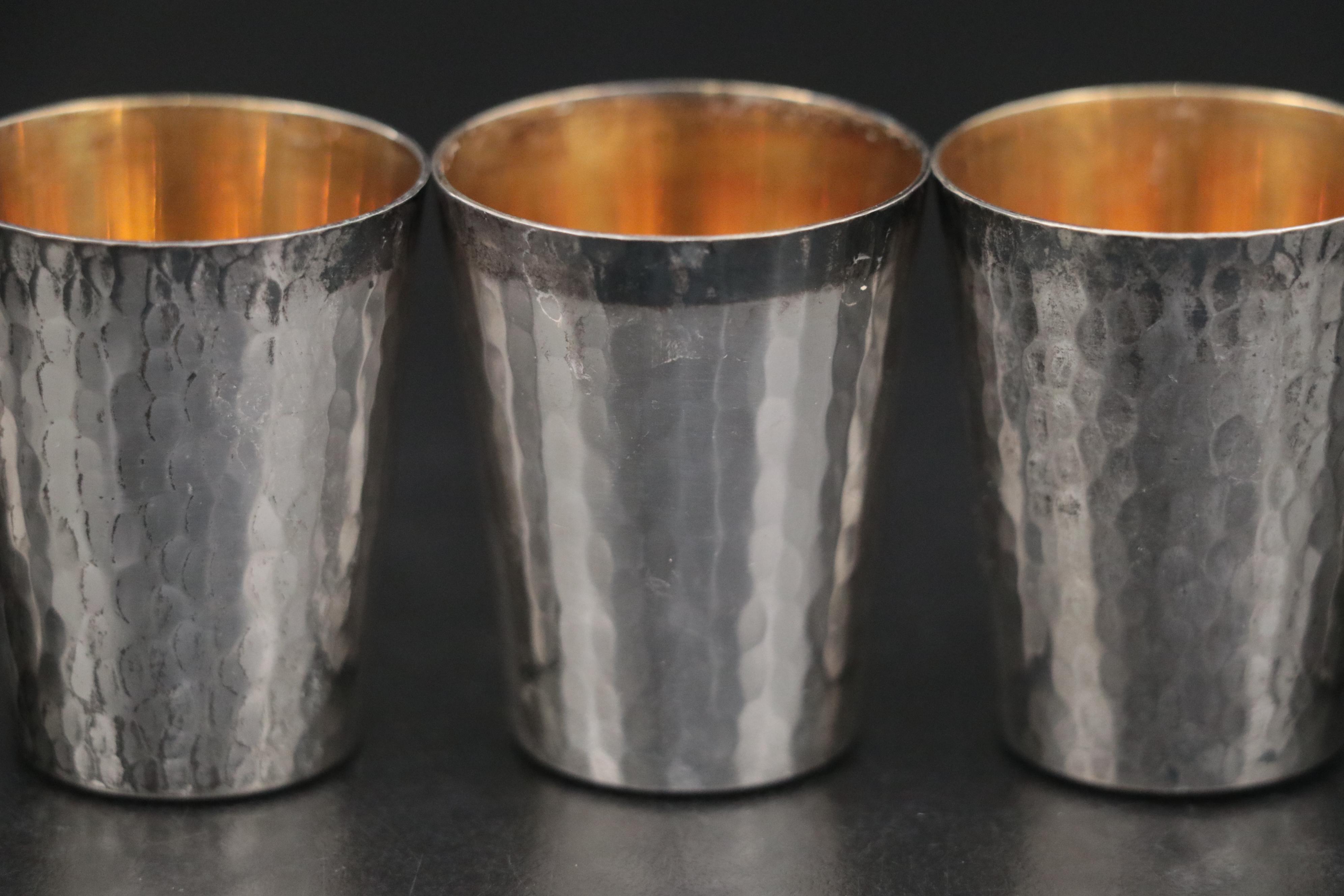 Japanese 950 Silver Shot Glasses with Other Sterling Table Accessories