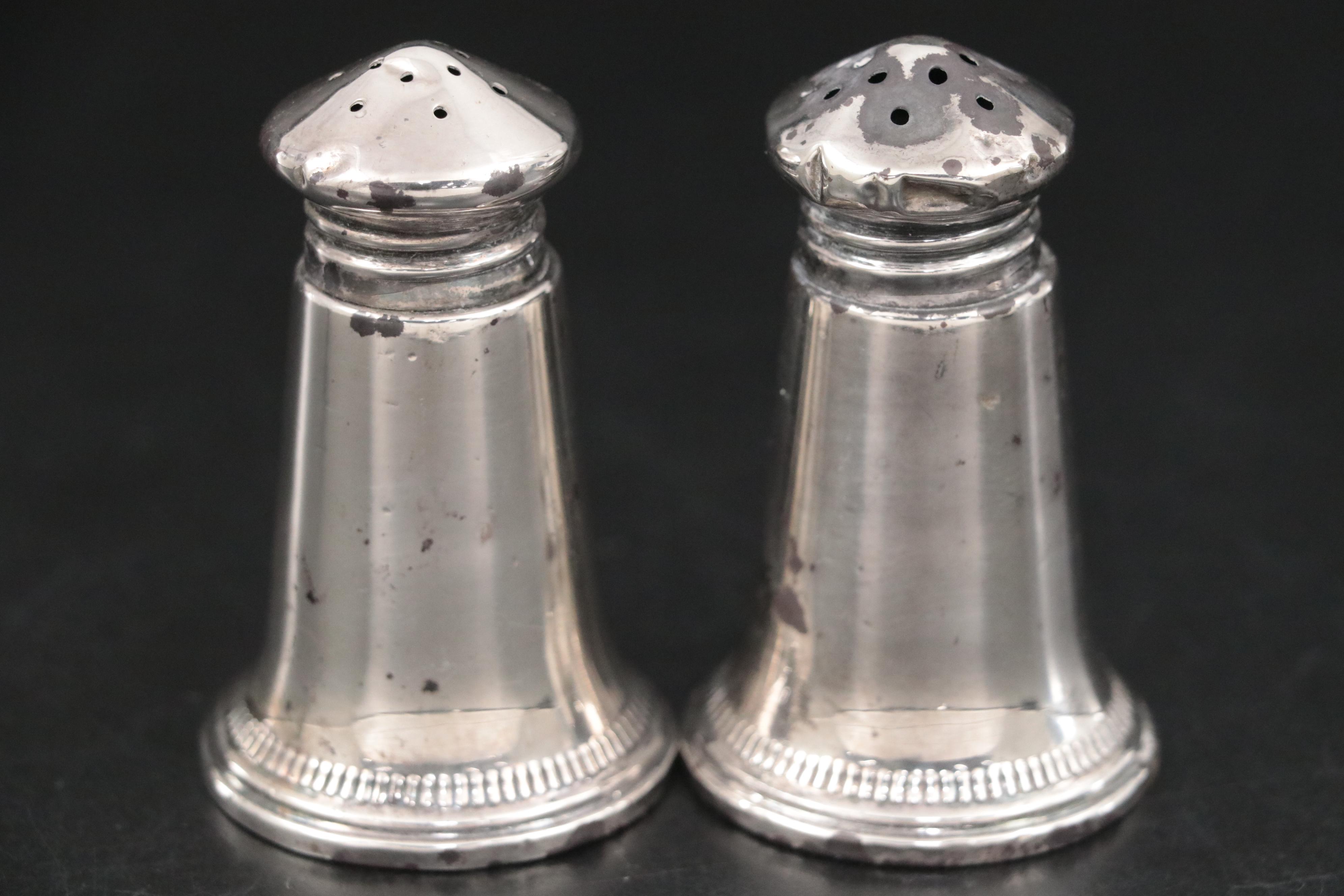 Japanese 950 Silver Shot Glasses with Other Sterling Table Accessories