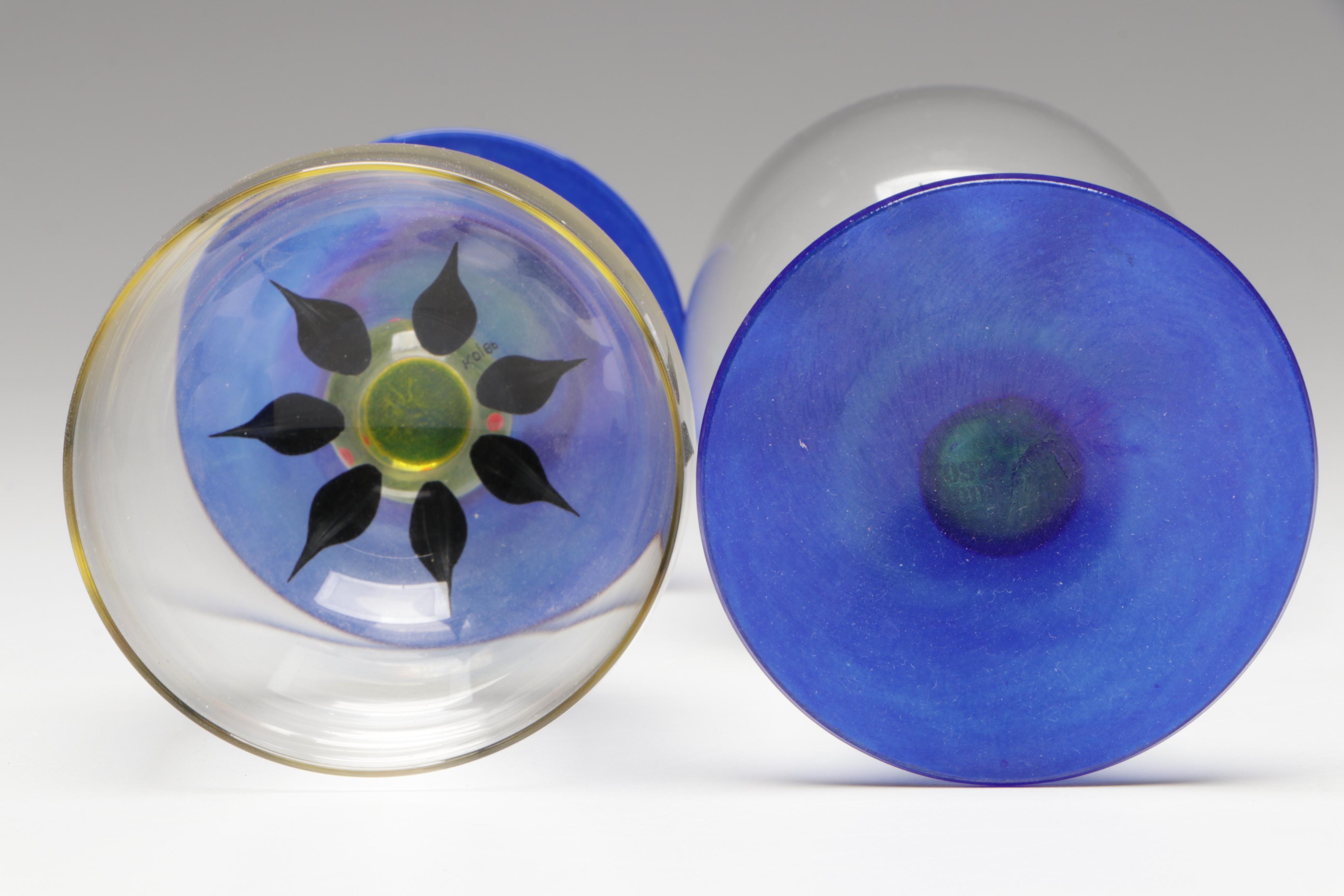 Kosta Boda Palm Tree Wine Glasses with Clear Glass Stemware Collection