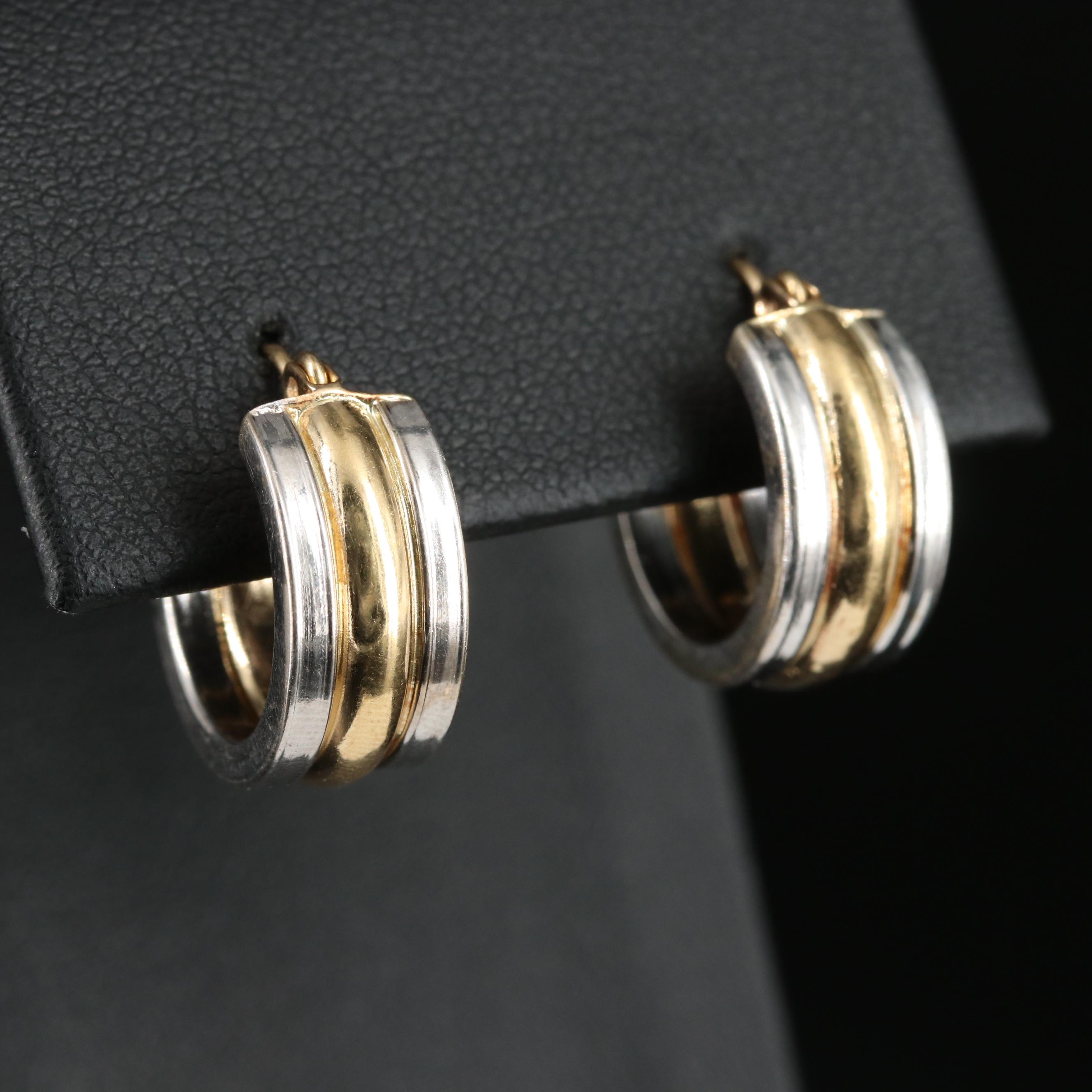 14K Two Tone Huggie Hoop Earrings