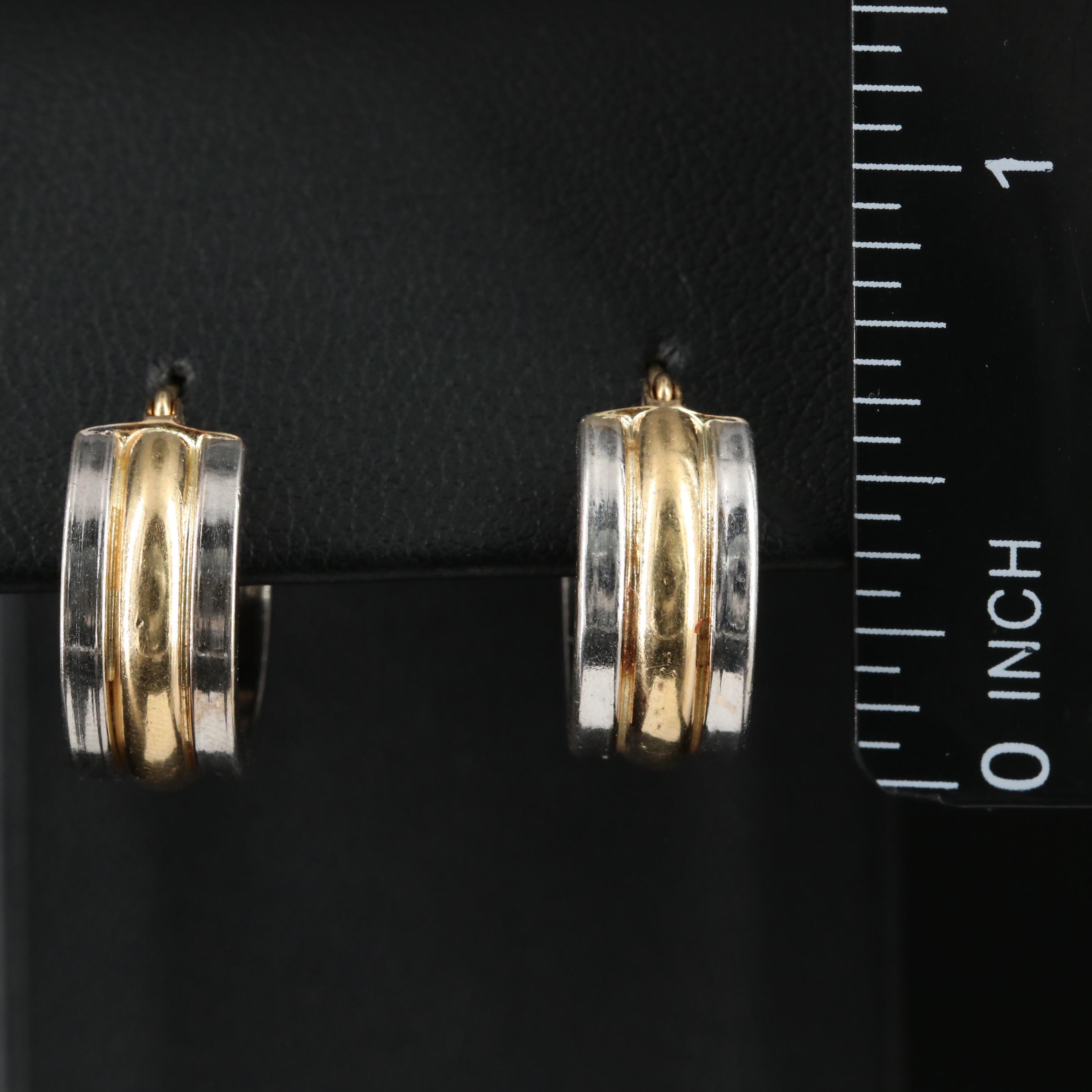 14K Two Tone Huggie Hoop Earrings