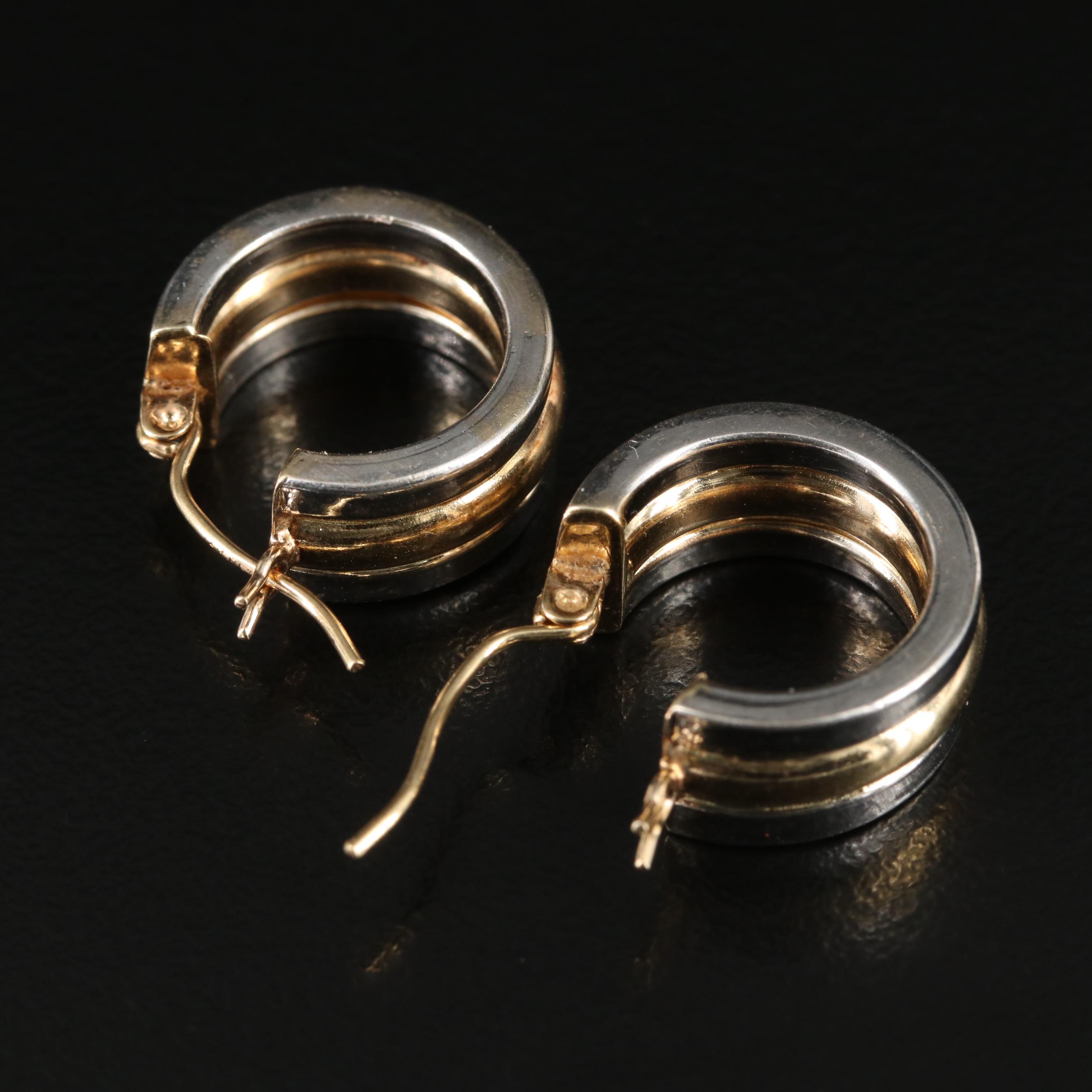 14K Two Tone Huggie Hoop Earrings