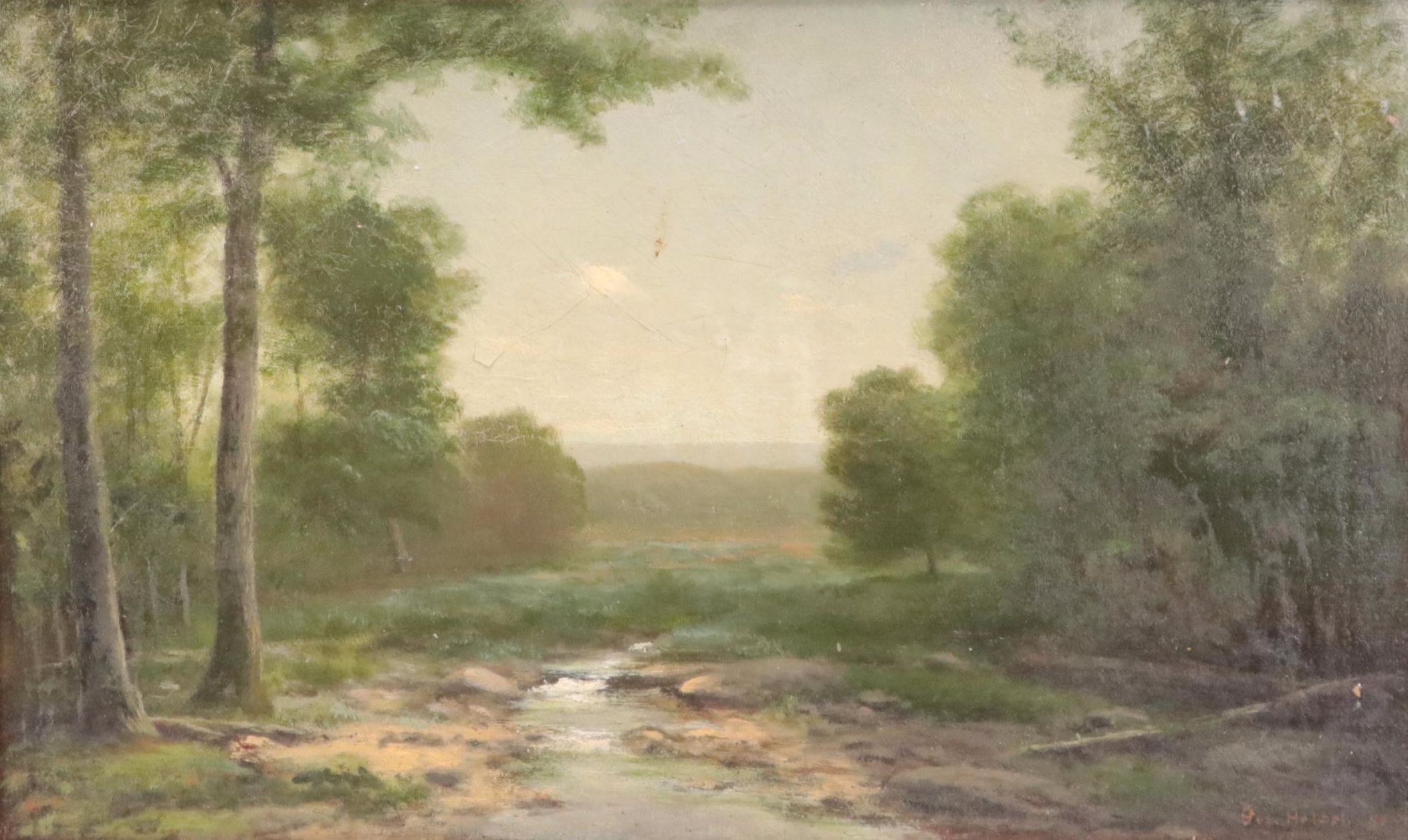 George Hetzel Wooded Landscape Oil Painting With Creek, 1890
