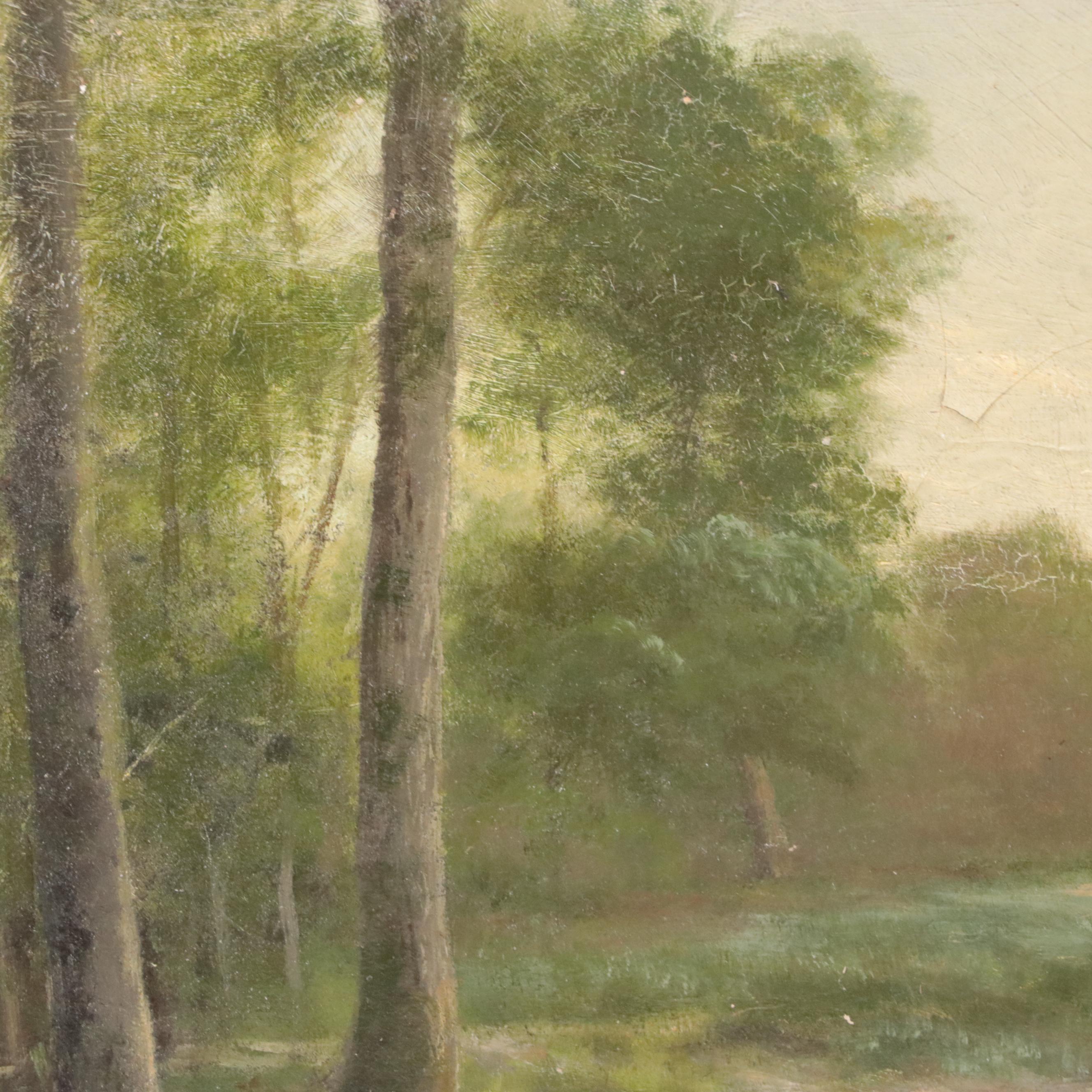 George Hetzel Wooded Landscape Oil Painting With Creek, 1890