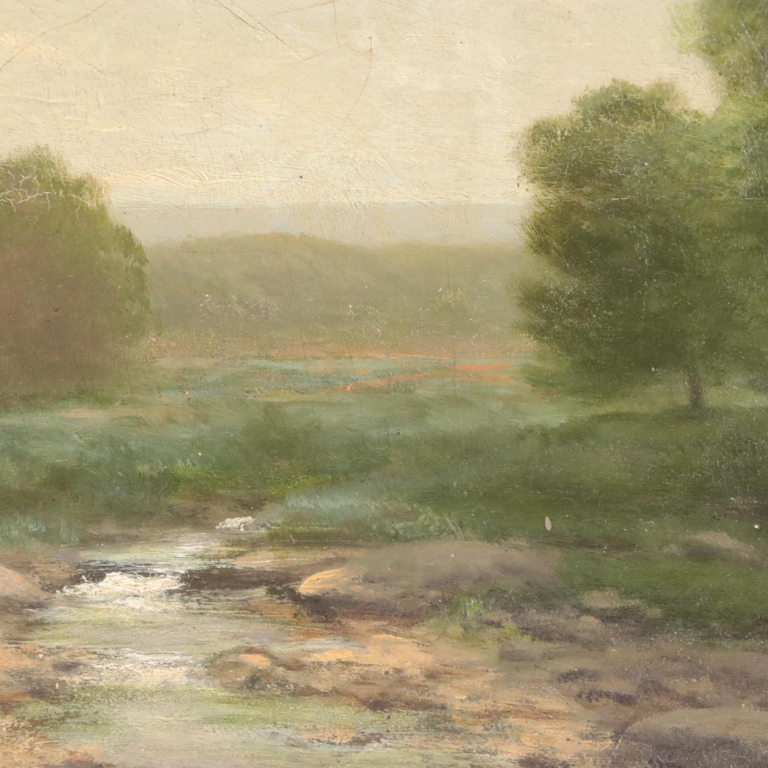 George Hetzel Wooded Landscape Oil Painting With Creek, 1890