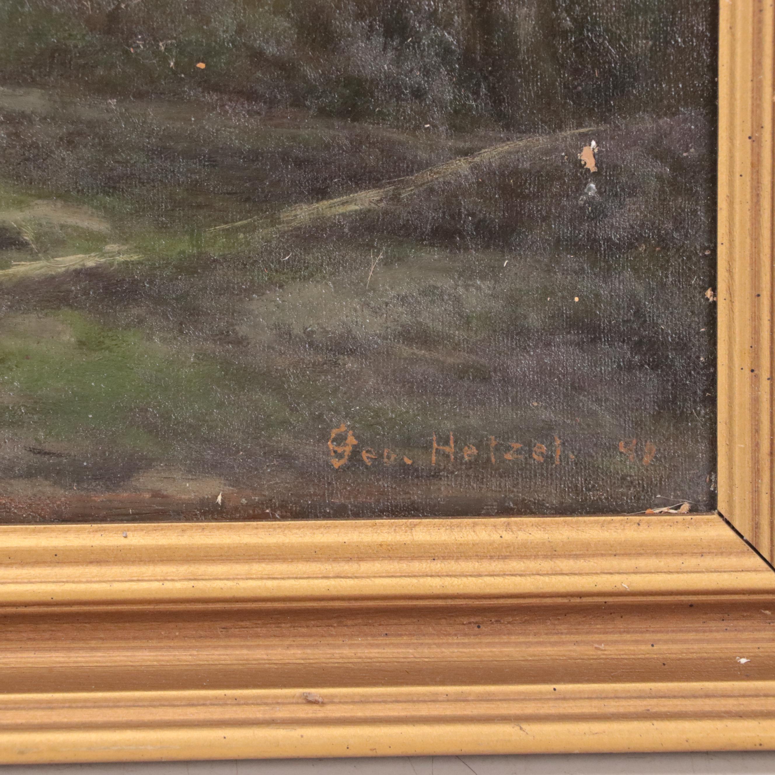 George Hetzel Wooded Landscape Oil Painting With Creek, 1890