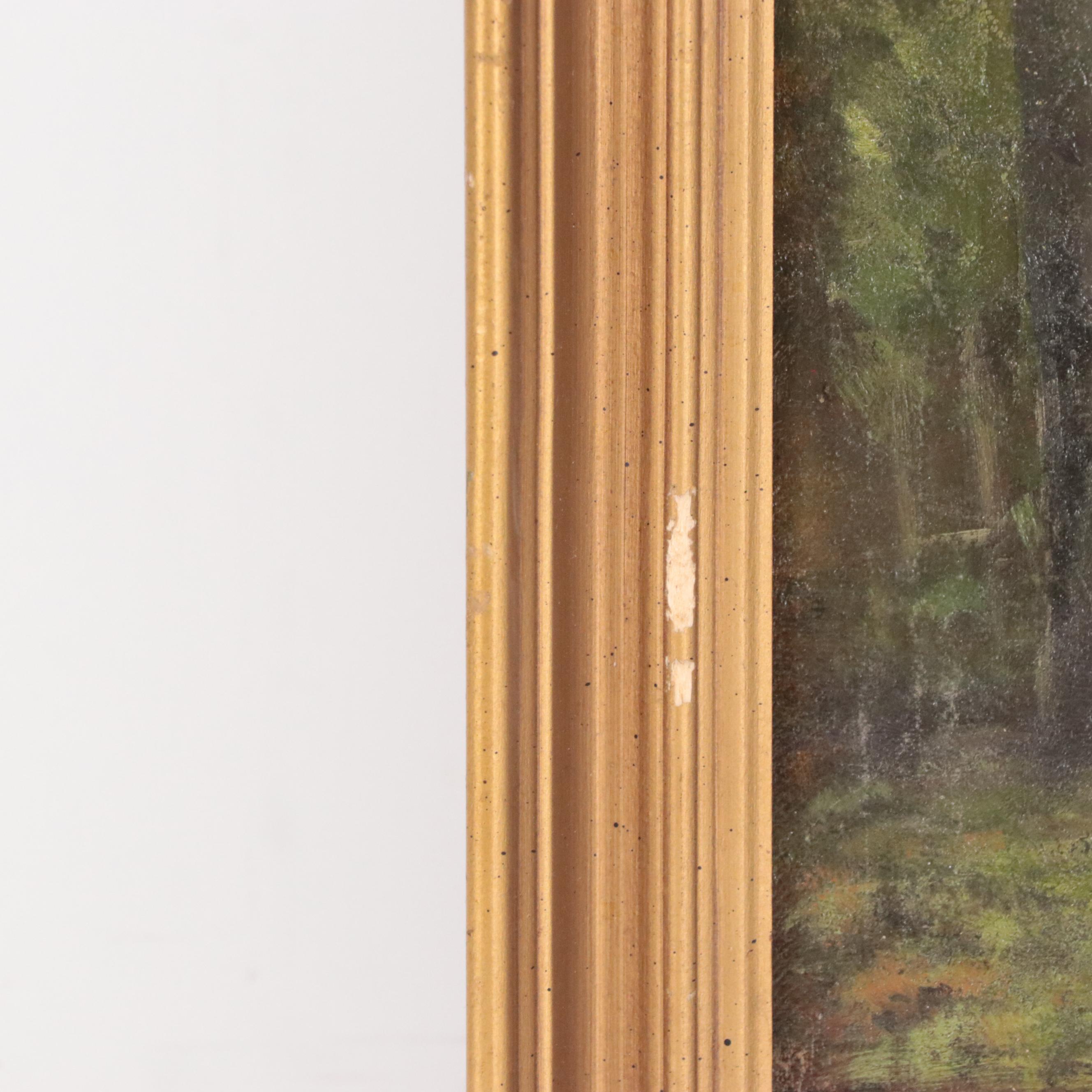 George Hetzel Wooded Landscape Oil Painting With Creek, 1890