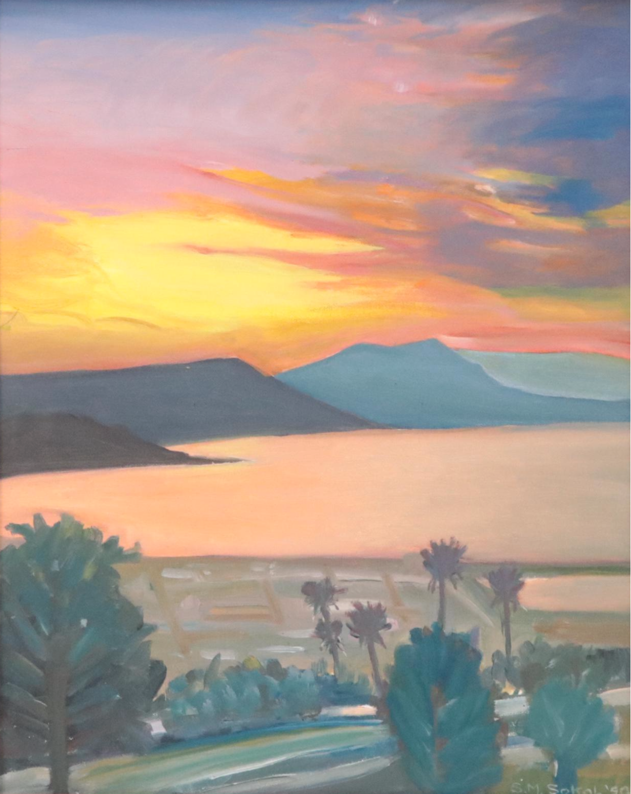 Stephen M. Sokol Coastal Landscape Oil Painting, 1990