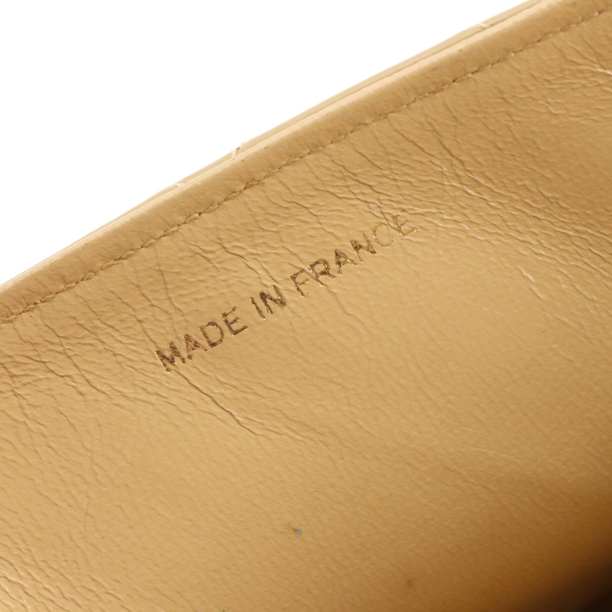 Chanel Flap Front Shoulder Bag in Beige Quilted Lambskin Leather