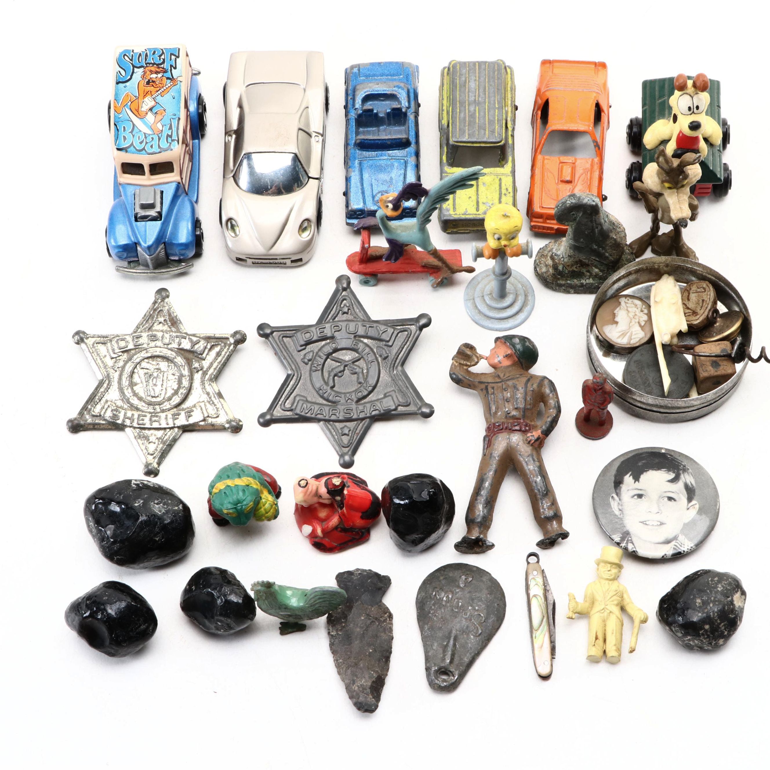TootsieToy "Pontiac" with Other Toy Cars, Figures, Stones and More