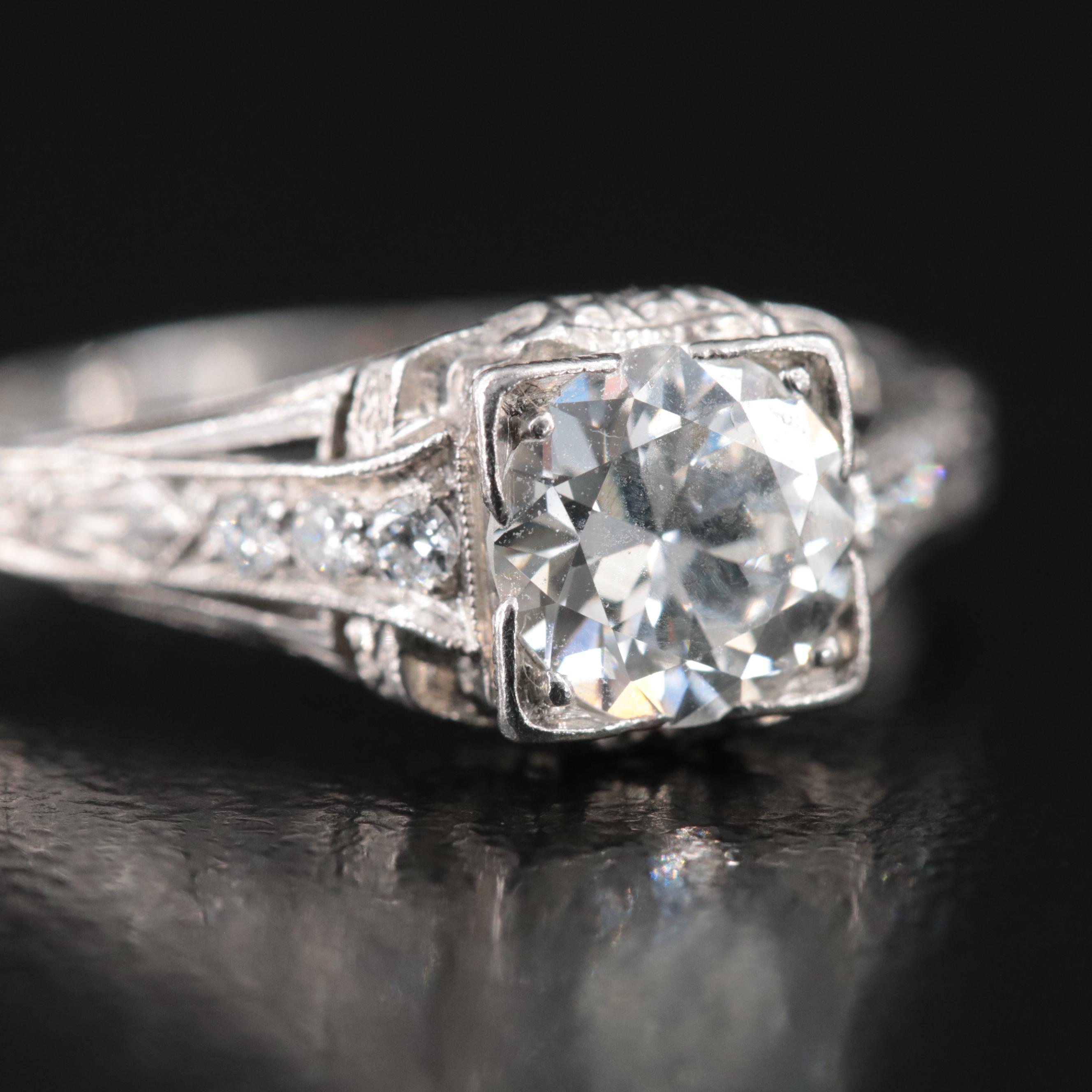 Vintage Platinum 0.88 CTW Diamond Ring