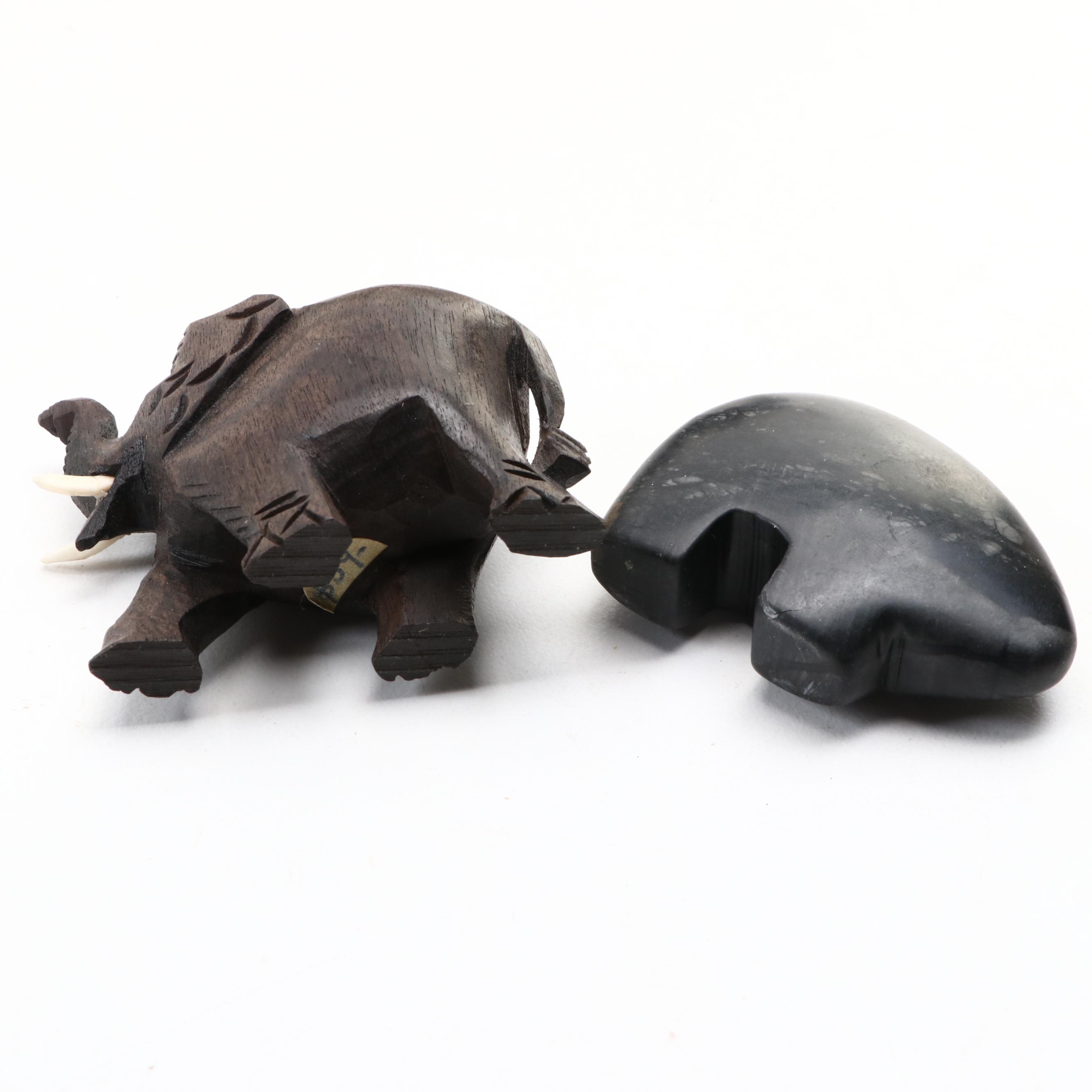 Banded Calcite Elephant, Obsidian Water Buffalo, Chinese Soapstone Dragon, More