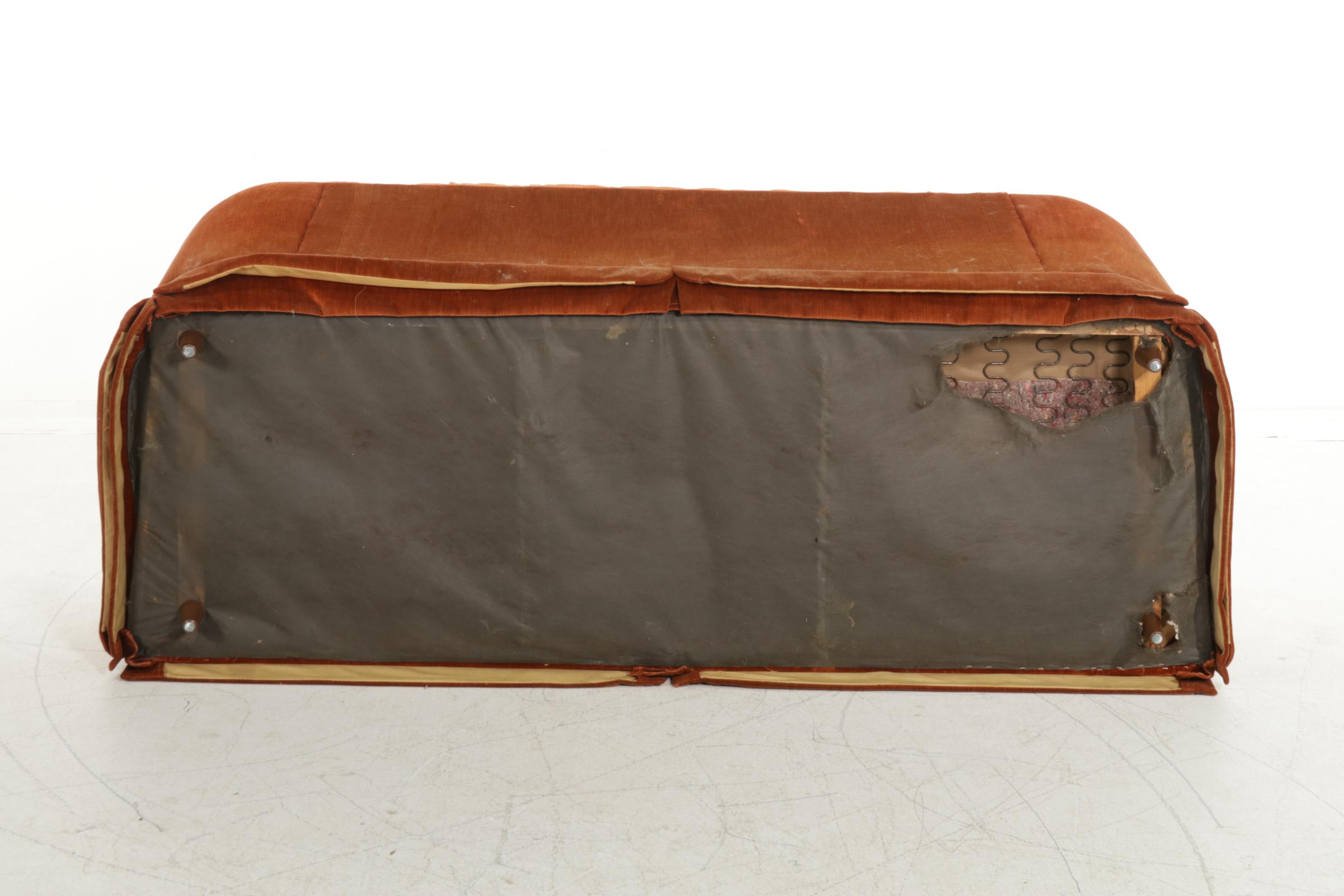 The Stratford Company Wood and Brassed-Trim Button-Tufted Sofa, 1980s