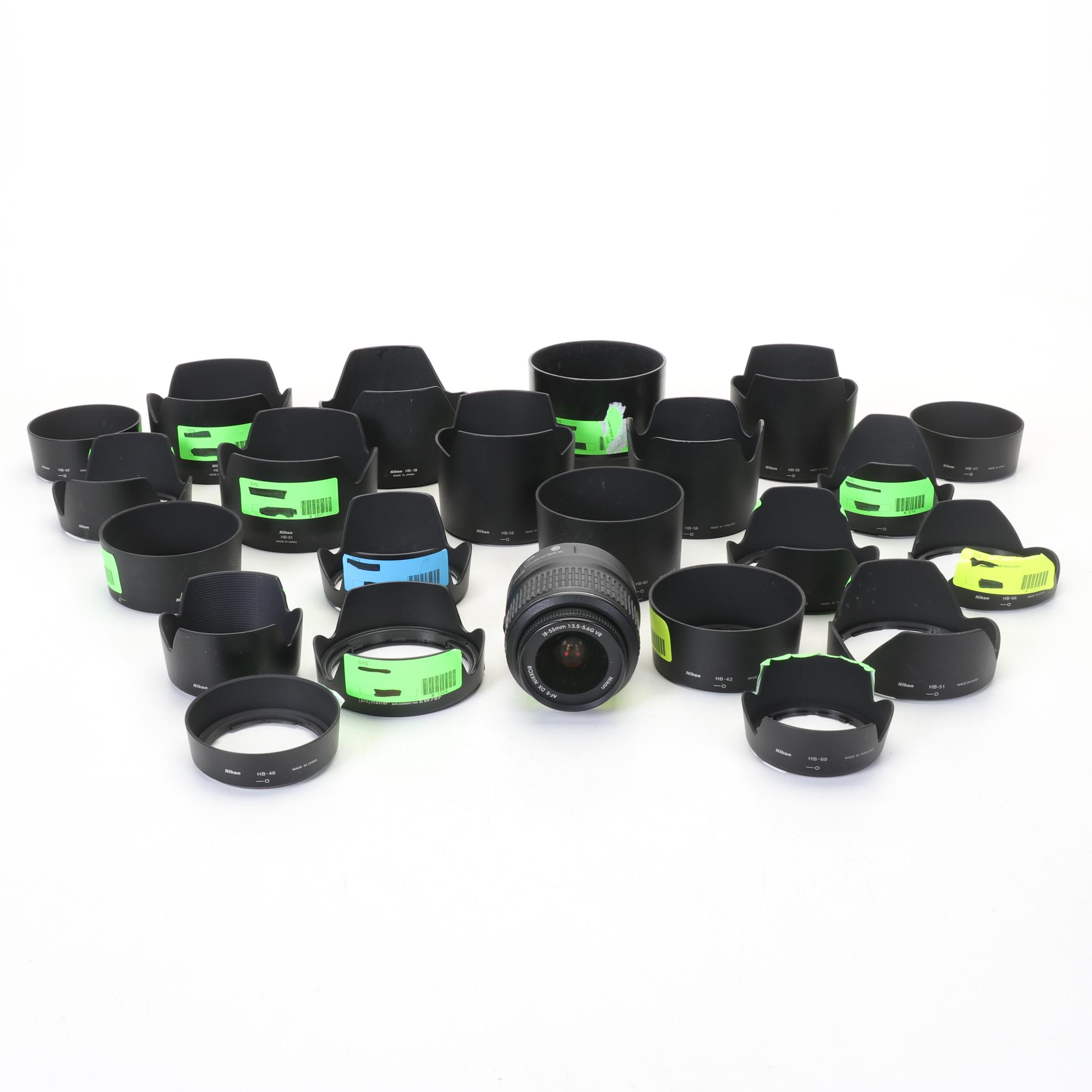 Nikon DX Lens with Nikon and Canon Lens Hoods