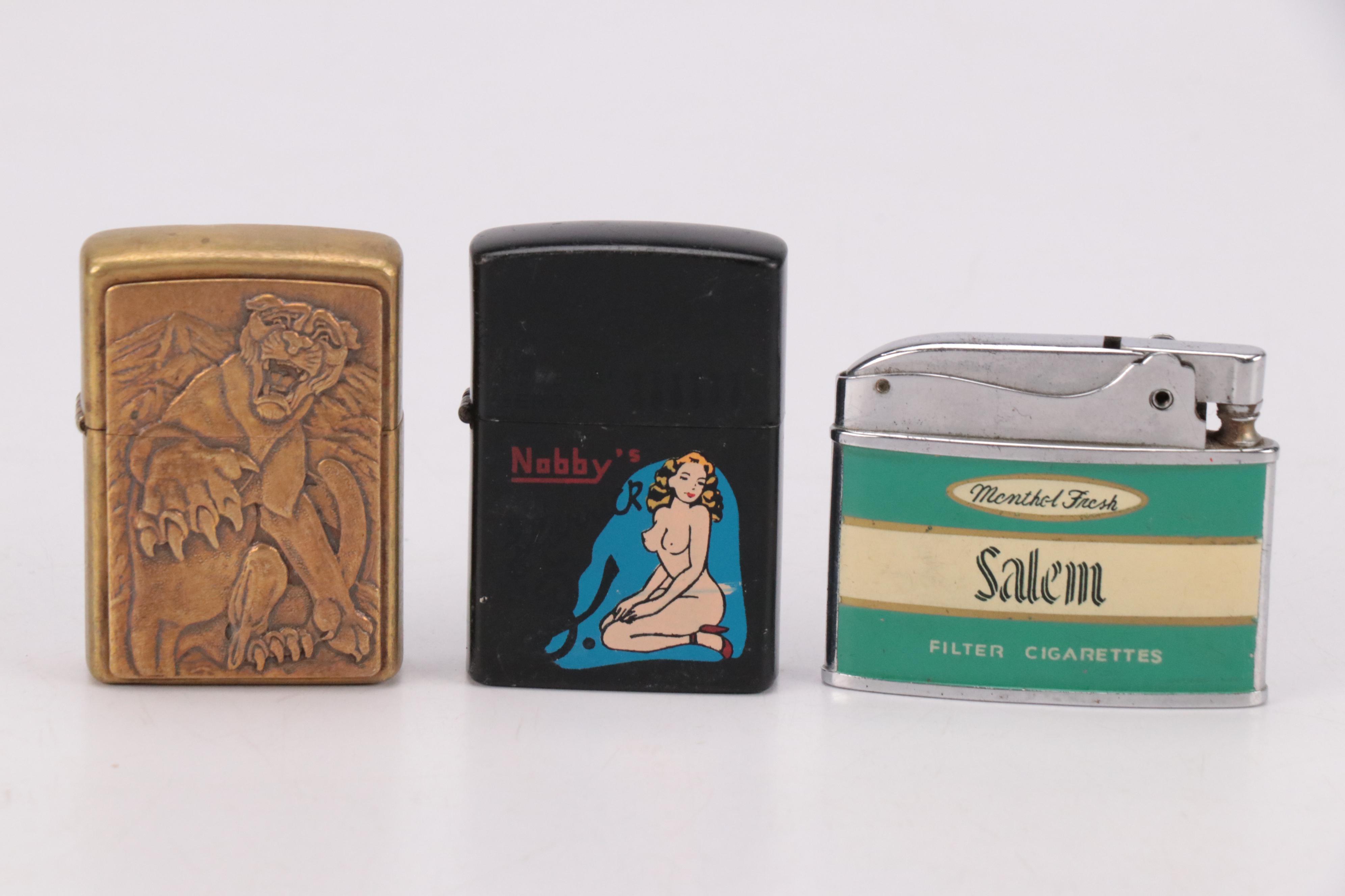 Vintage Lighter Assortment Featuring Windproof, Trench, and Novelty Styles