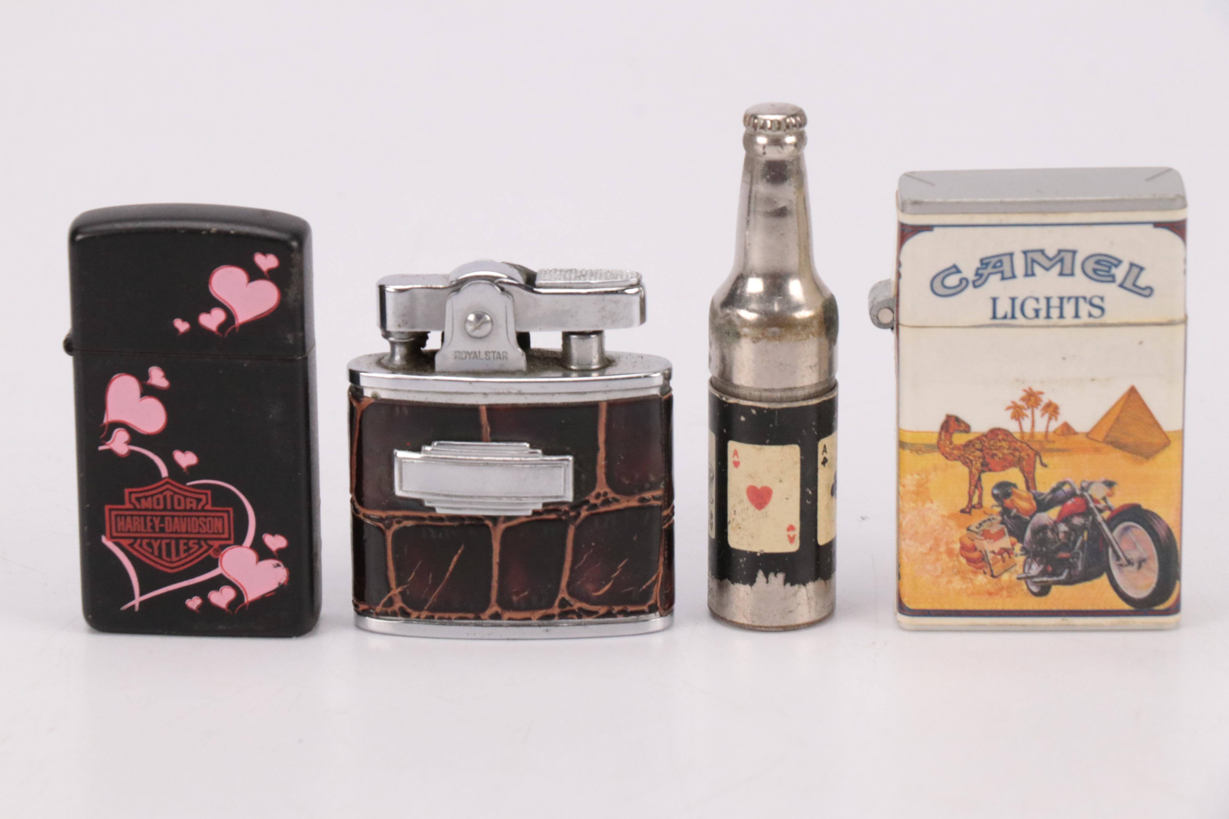 Vintage Lighter Assortment Featuring Windproof, Trench, and Novelty Styles