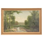 George Hetzel Wooded Landscape Oil Painting With Creek, 1890