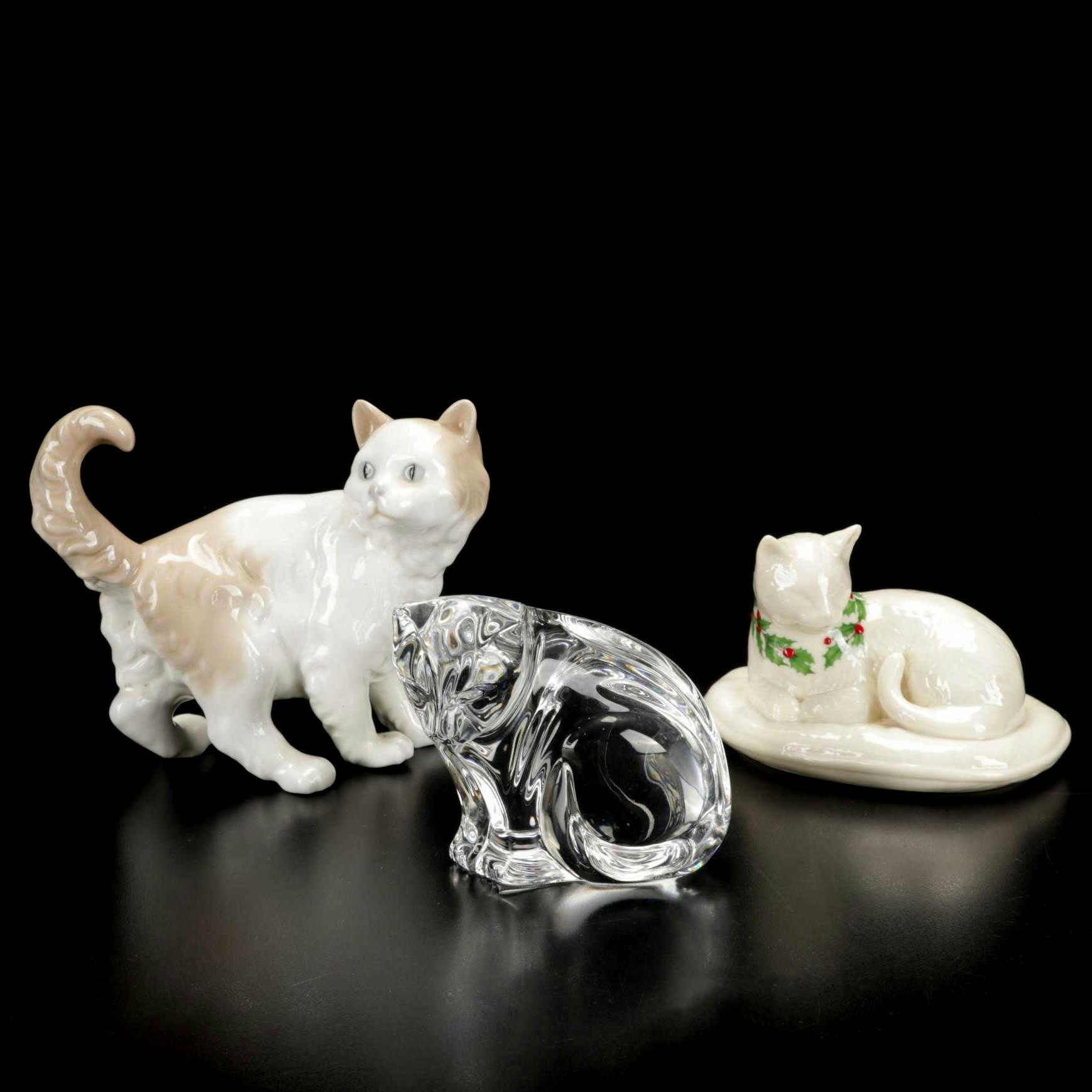 Waterford Crystal Cat Featured with Lenox and NAO by Lladró Cat Figurines