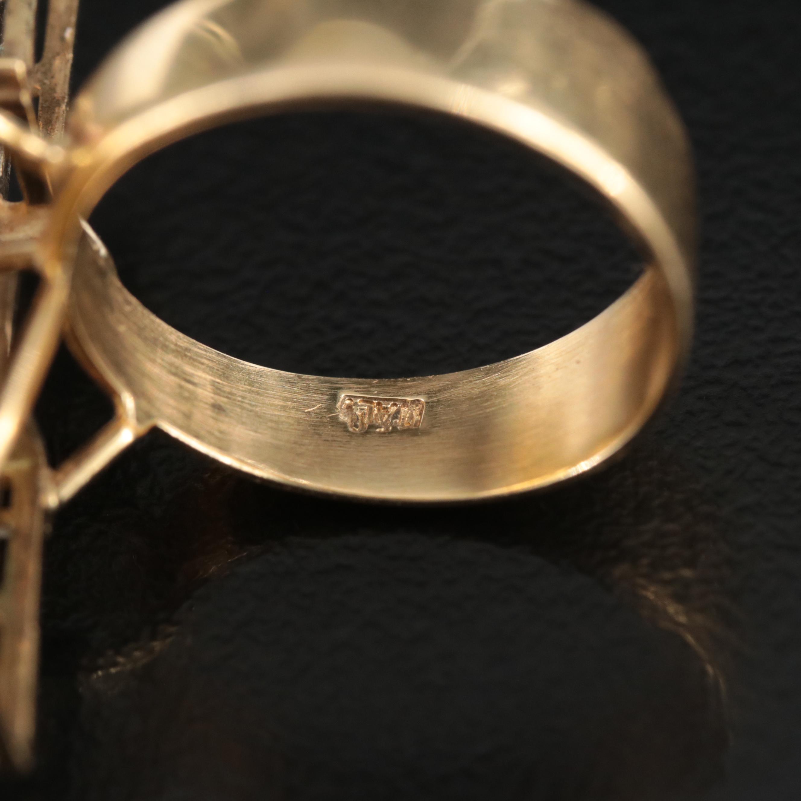 1970s 18K Stacked Panel Ring with Malachite and Rubies