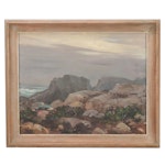 Ottmar Von Fuehrer Seascape Oil Painting of Rocky Coastline, 1958