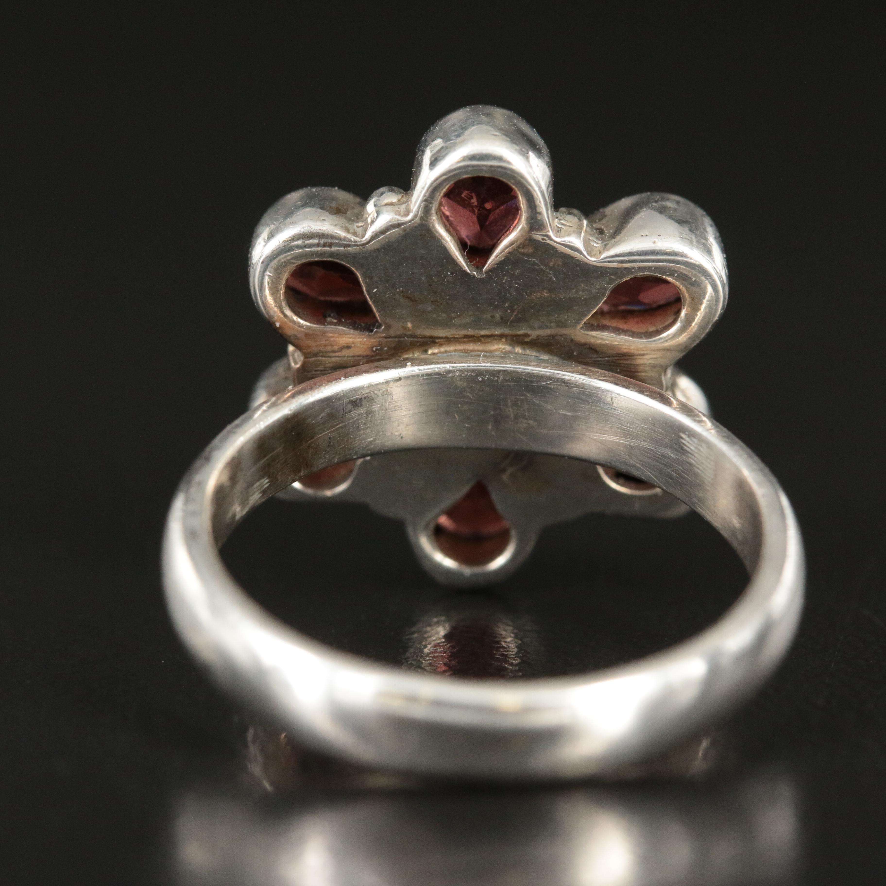 Sterling Garnet Flower Ring