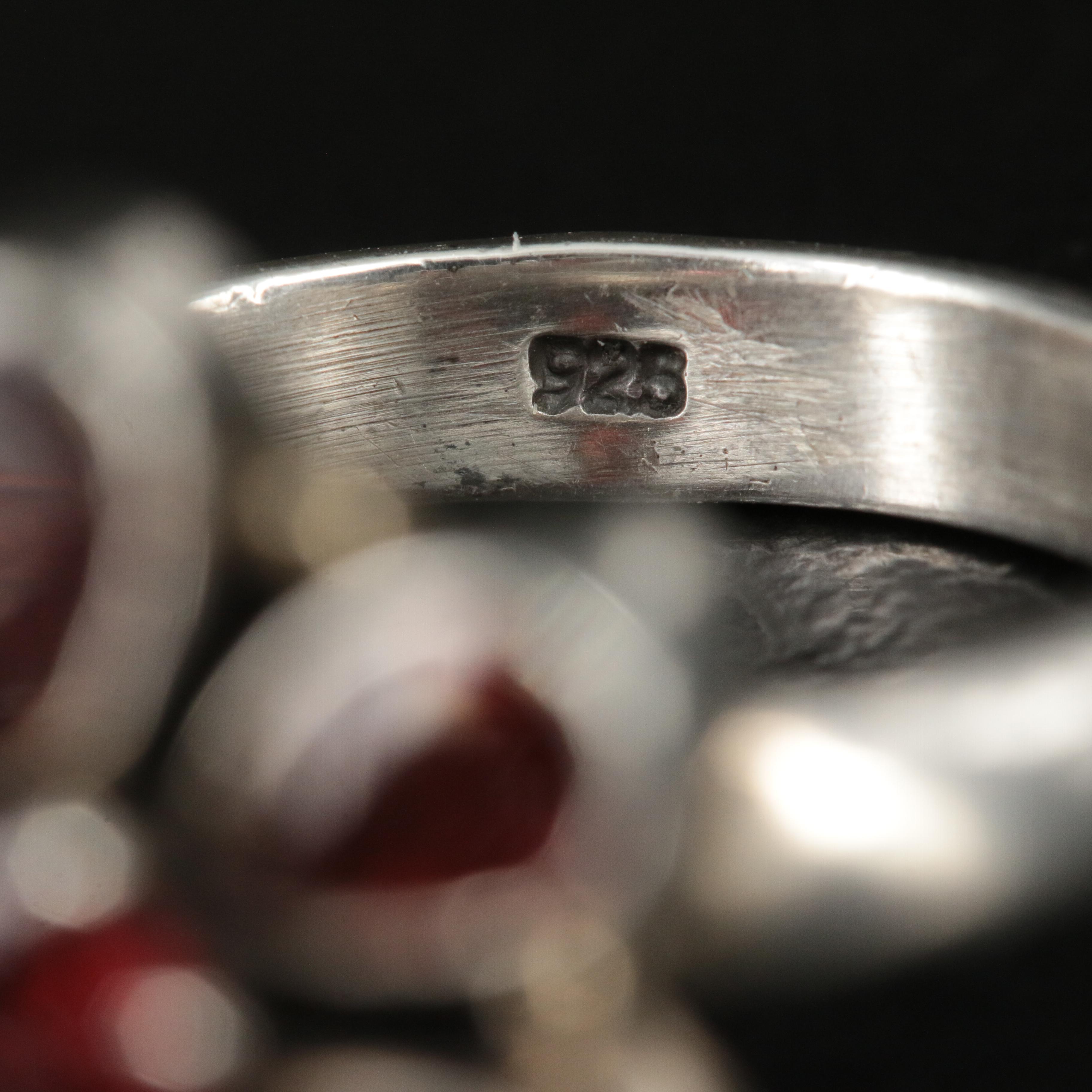 Sterling Garnet Flower Ring