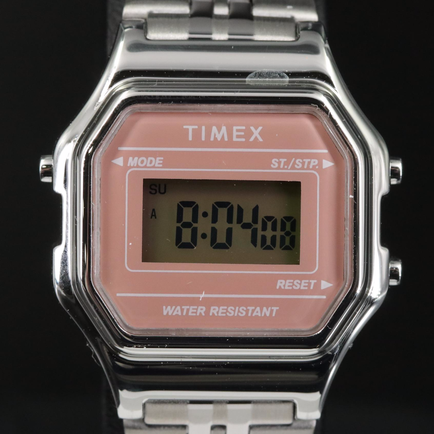 Timex Digital Mini 27 mm Quartz Wristwatch with Stainless Steel Bracelet