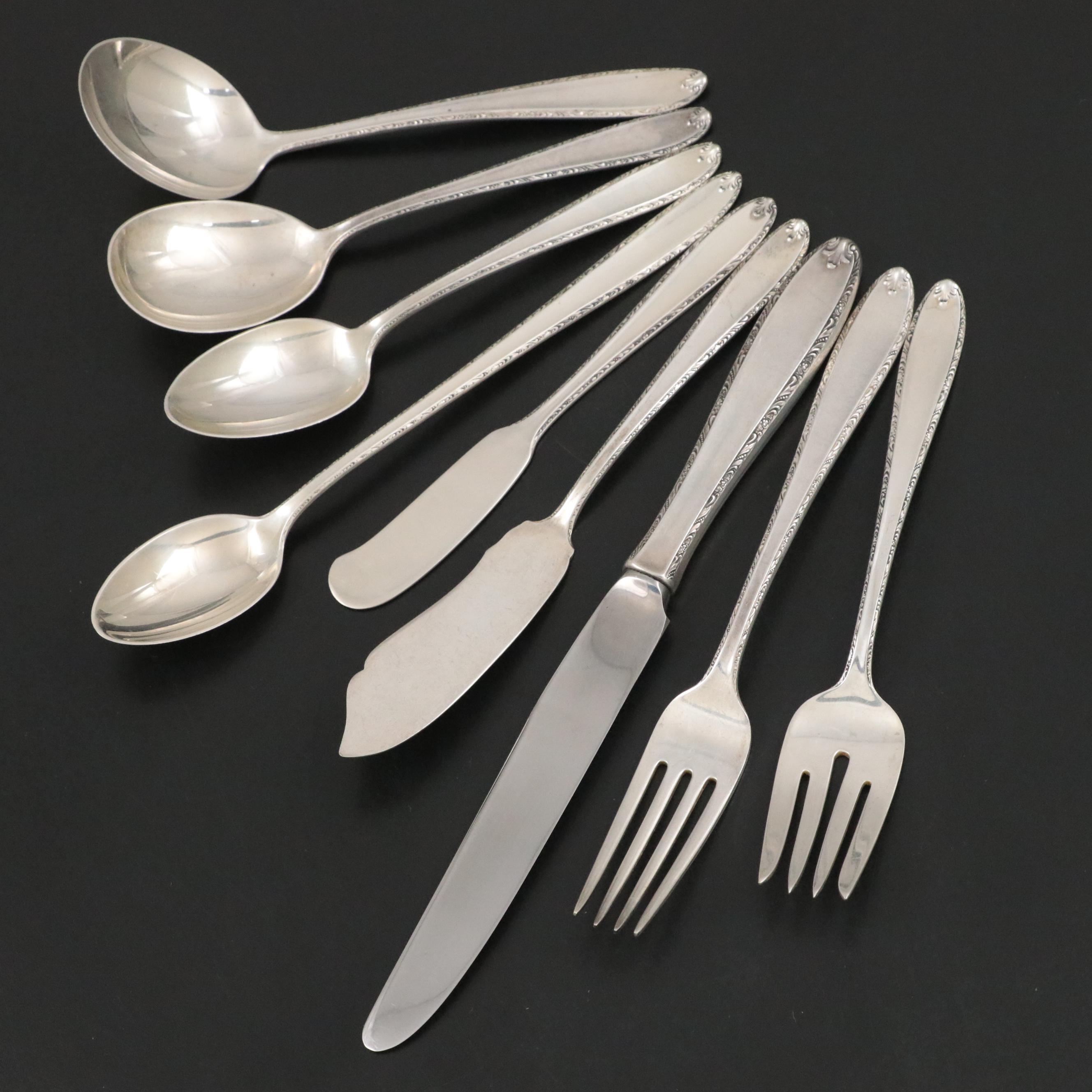 Alvin "Southern Charm" Sterling Silver Flatware with Naken Wood Storage Box
