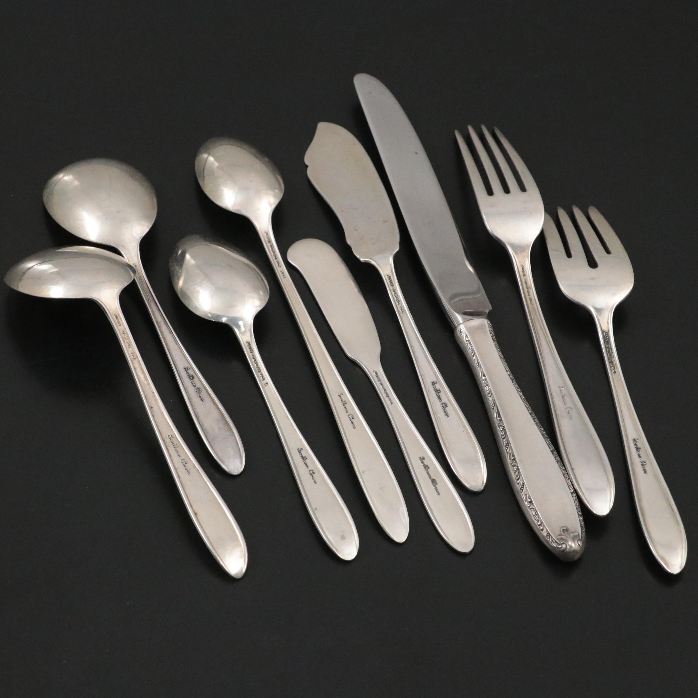 Alvin "Southern Charm" Sterling Silver Flatware with Naken Wood Storage Box