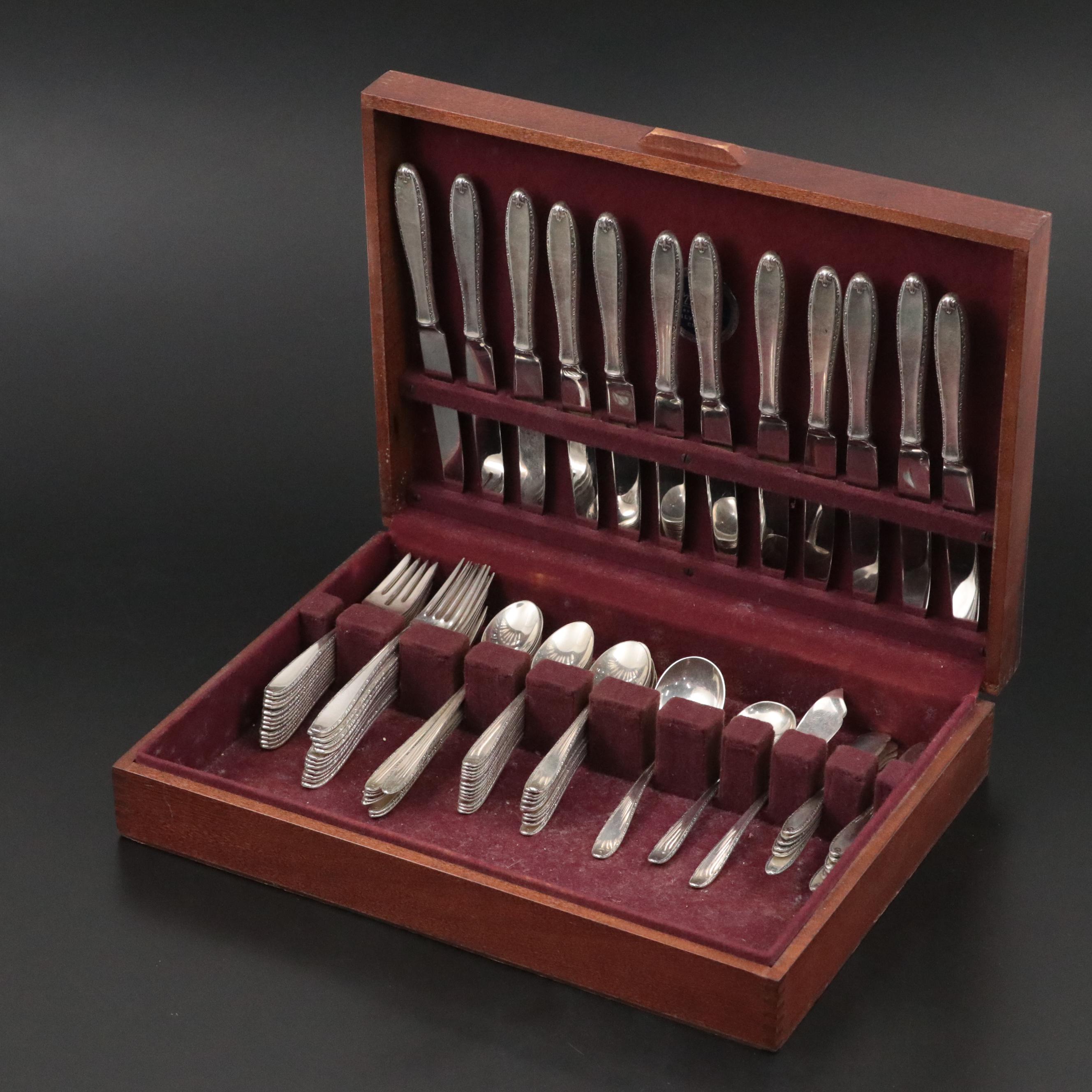 Alvin "Southern Charm" Sterling Silver Flatware with Naken Wood Storage Box