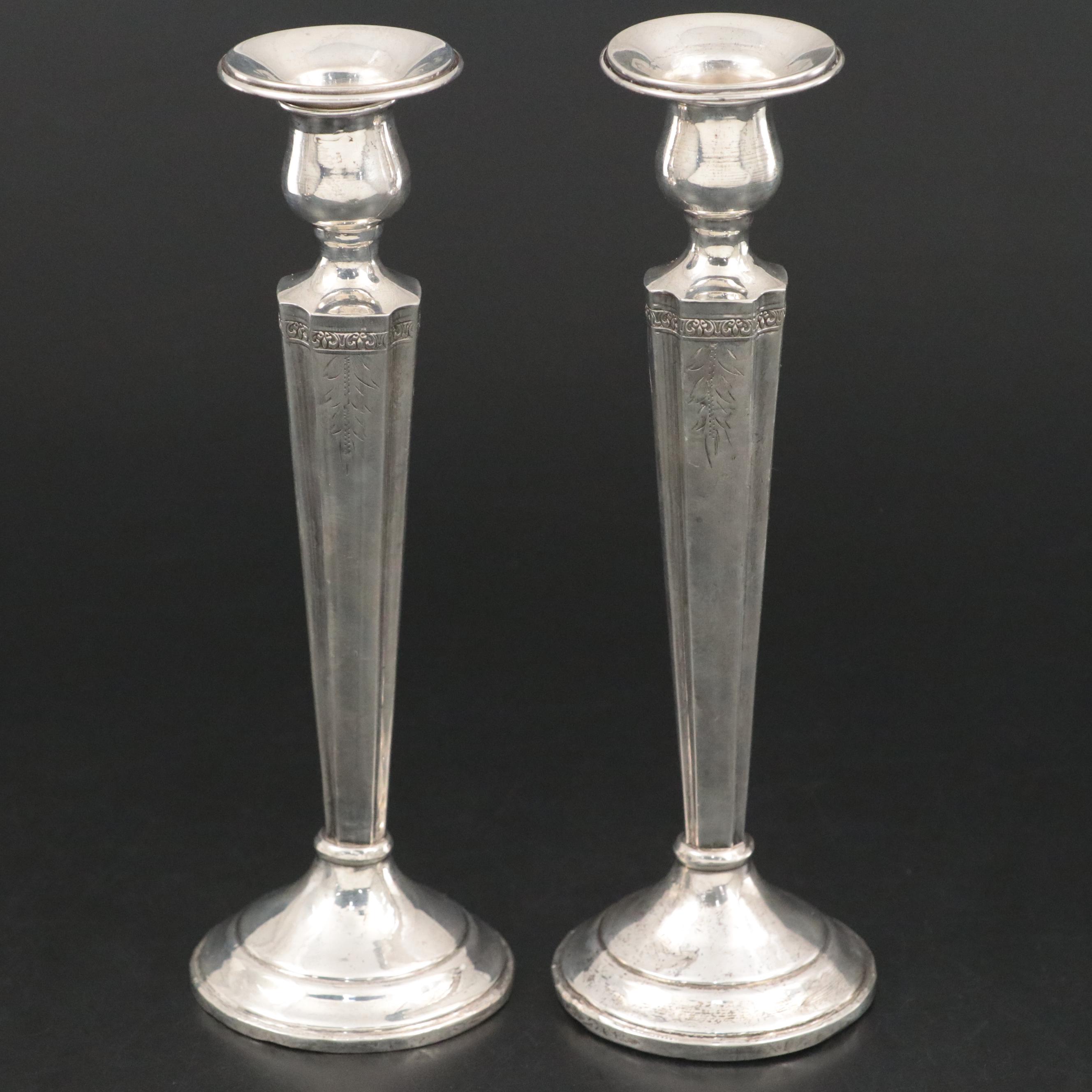 Sterling Silver Candlesticks with Sterling Silver Creamer and Open Sugar Bowl