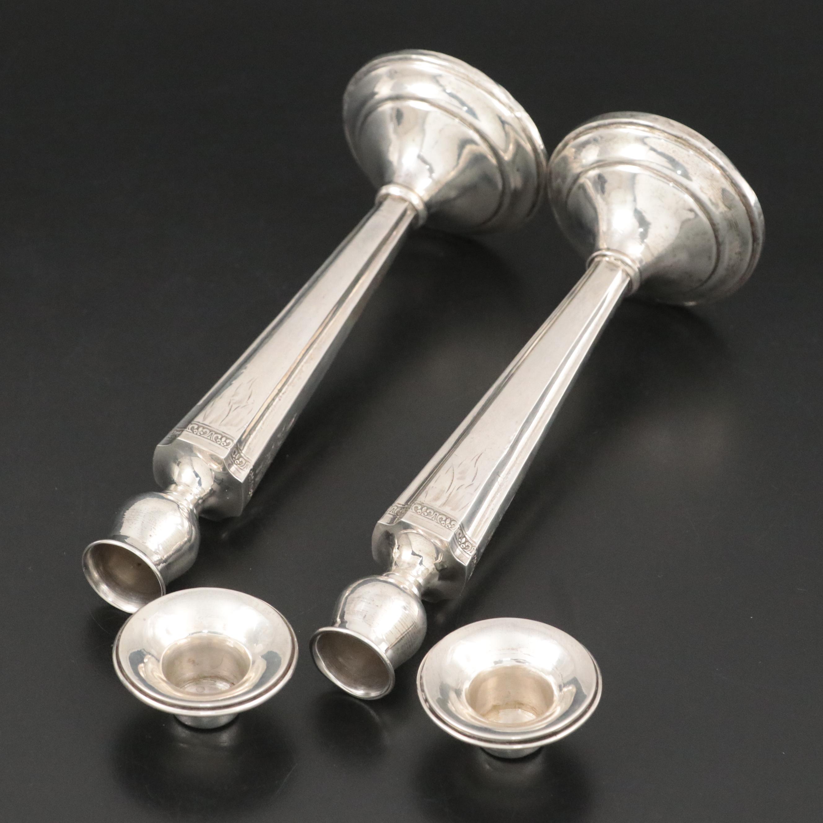 Sterling Silver Candlesticks with Sterling Silver Creamer and Open Sugar Bowl