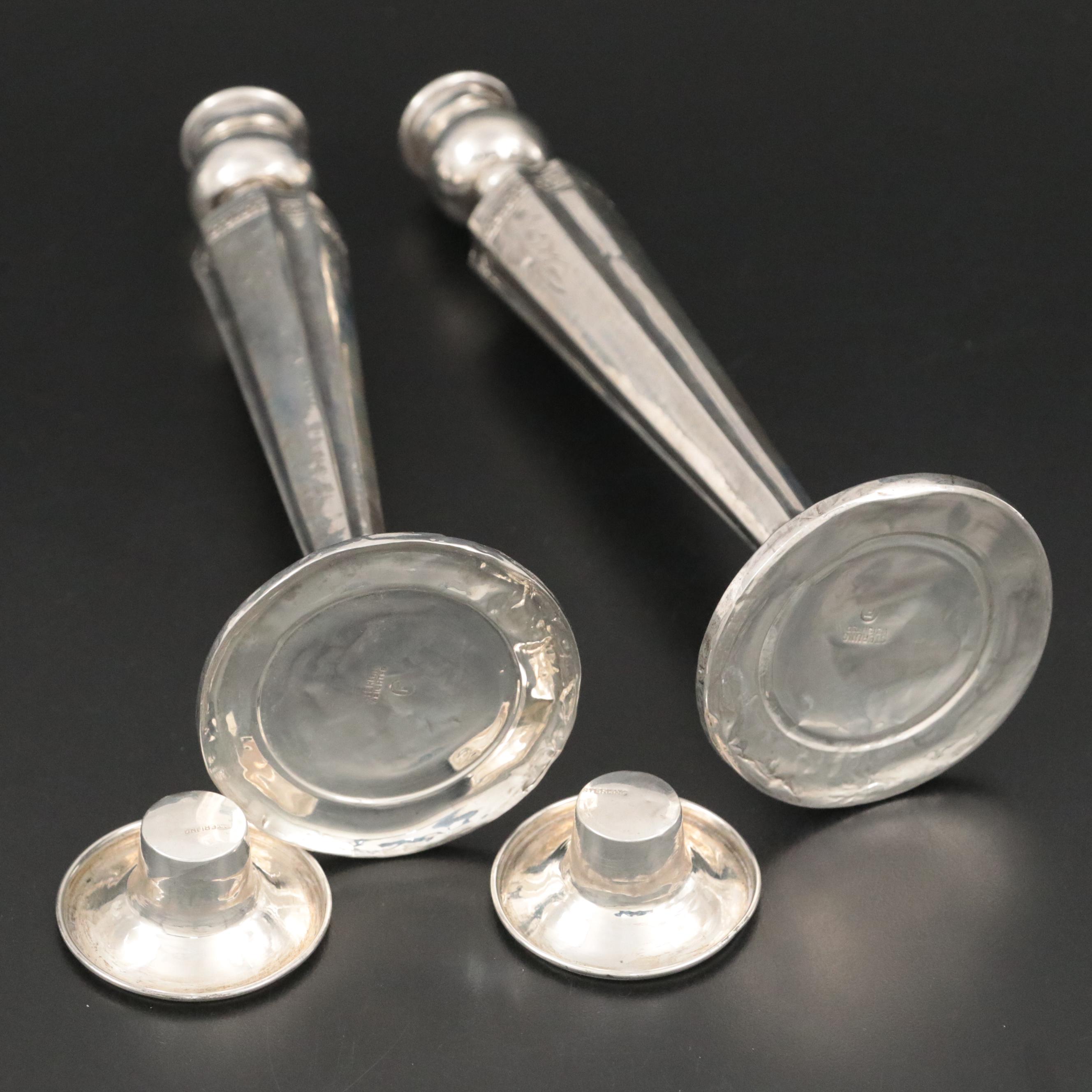 Sterling Silver Candlesticks with Sterling Silver Creamer and Open Sugar Bowl