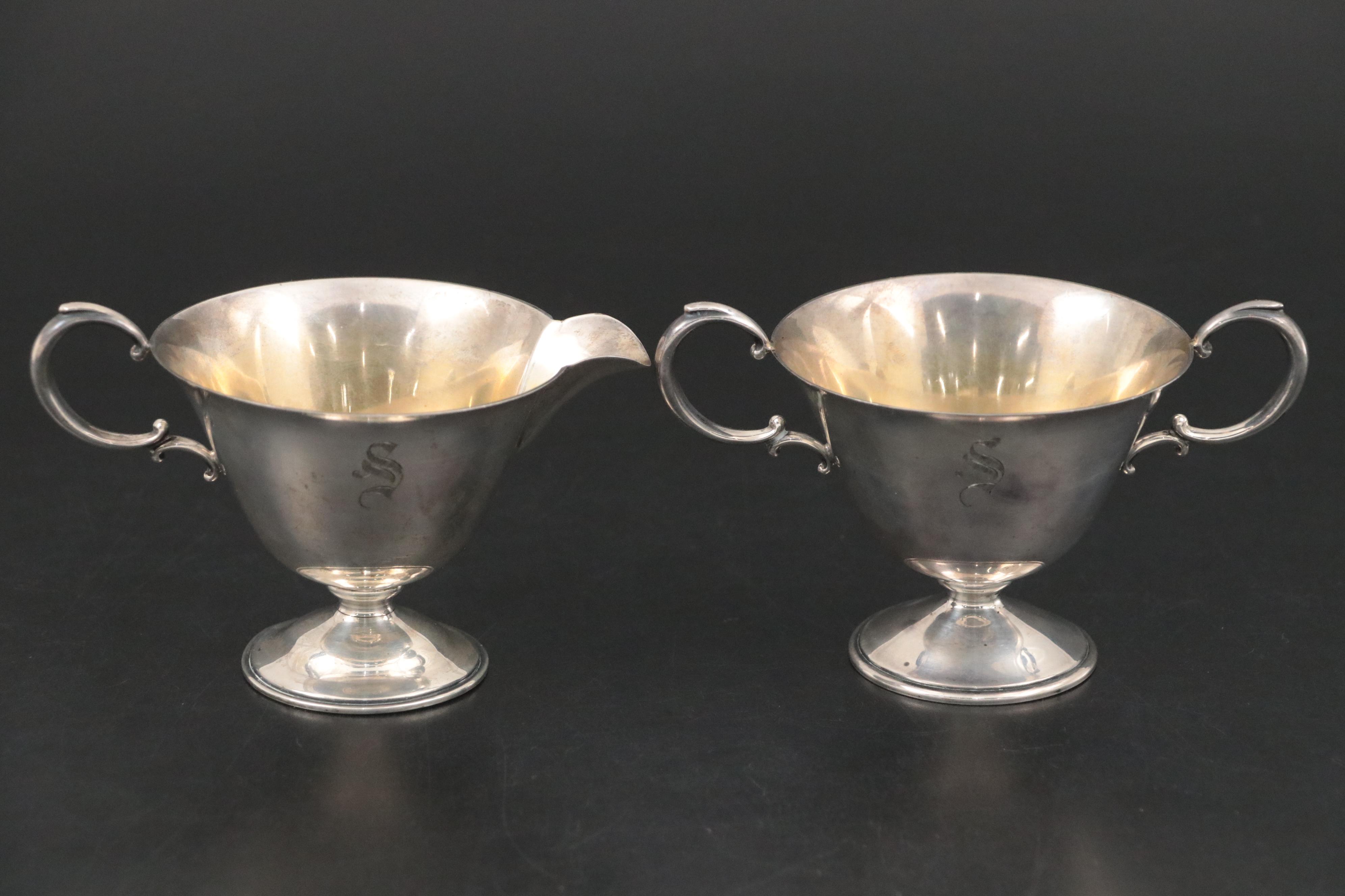 Sterling Silver Candlesticks with Sterling Silver Creamer and Open Sugar Bowl