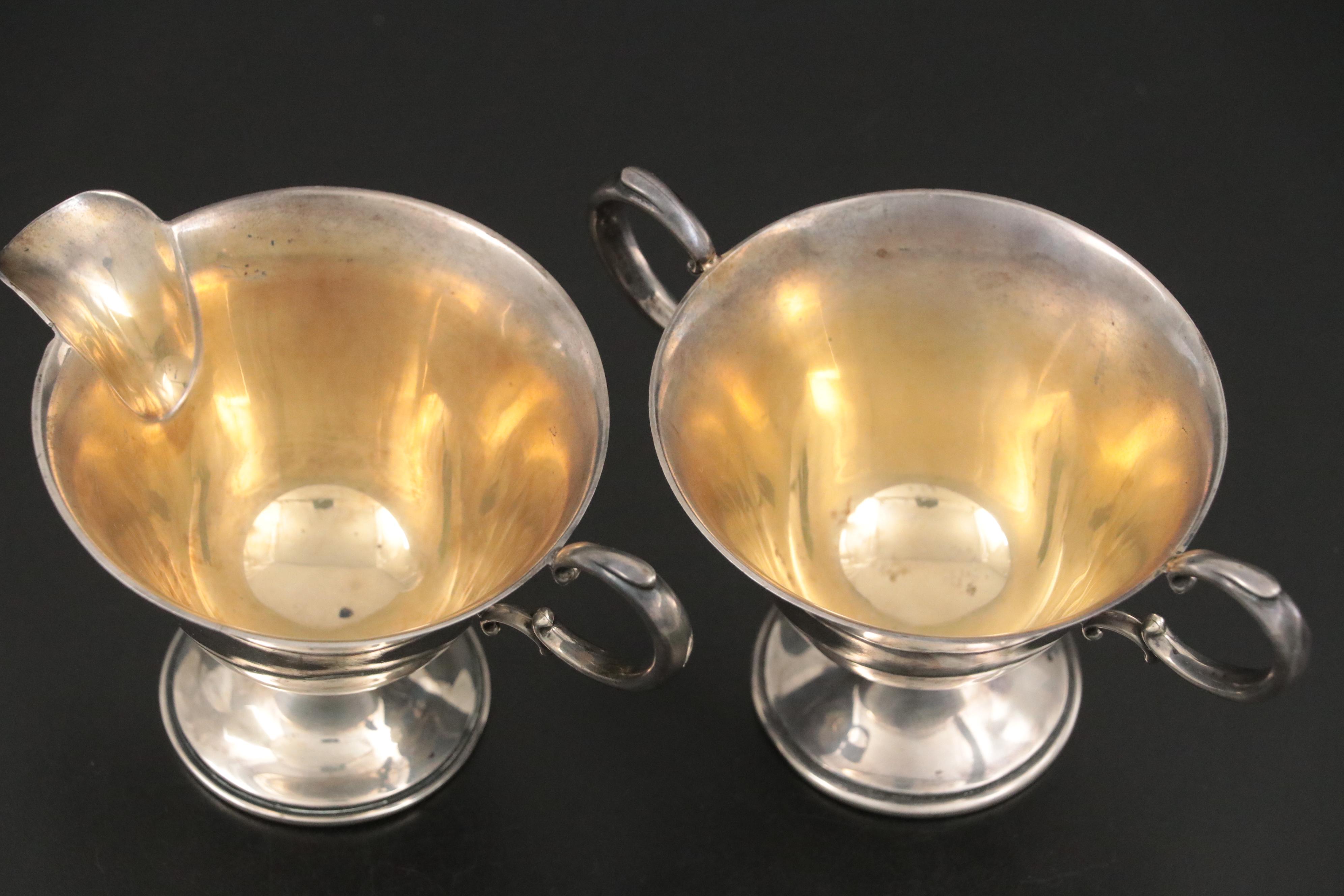 Sterling Silver Candlesticks with Sterling Silver Creamer and Open Sugar Bowl