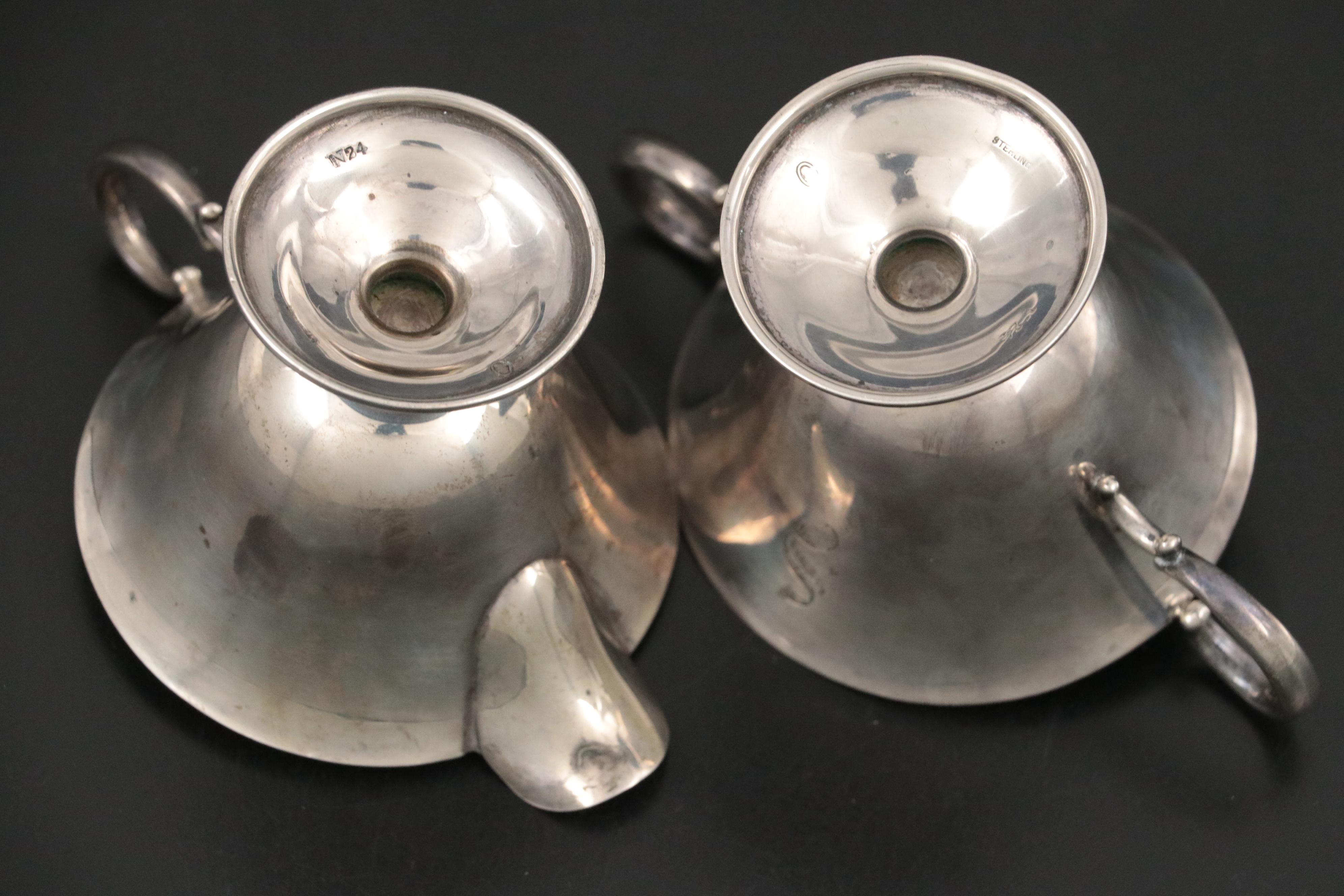Sterling Silver Candlesticks with Sterling Silver Creamer and Open Sugar Bowl