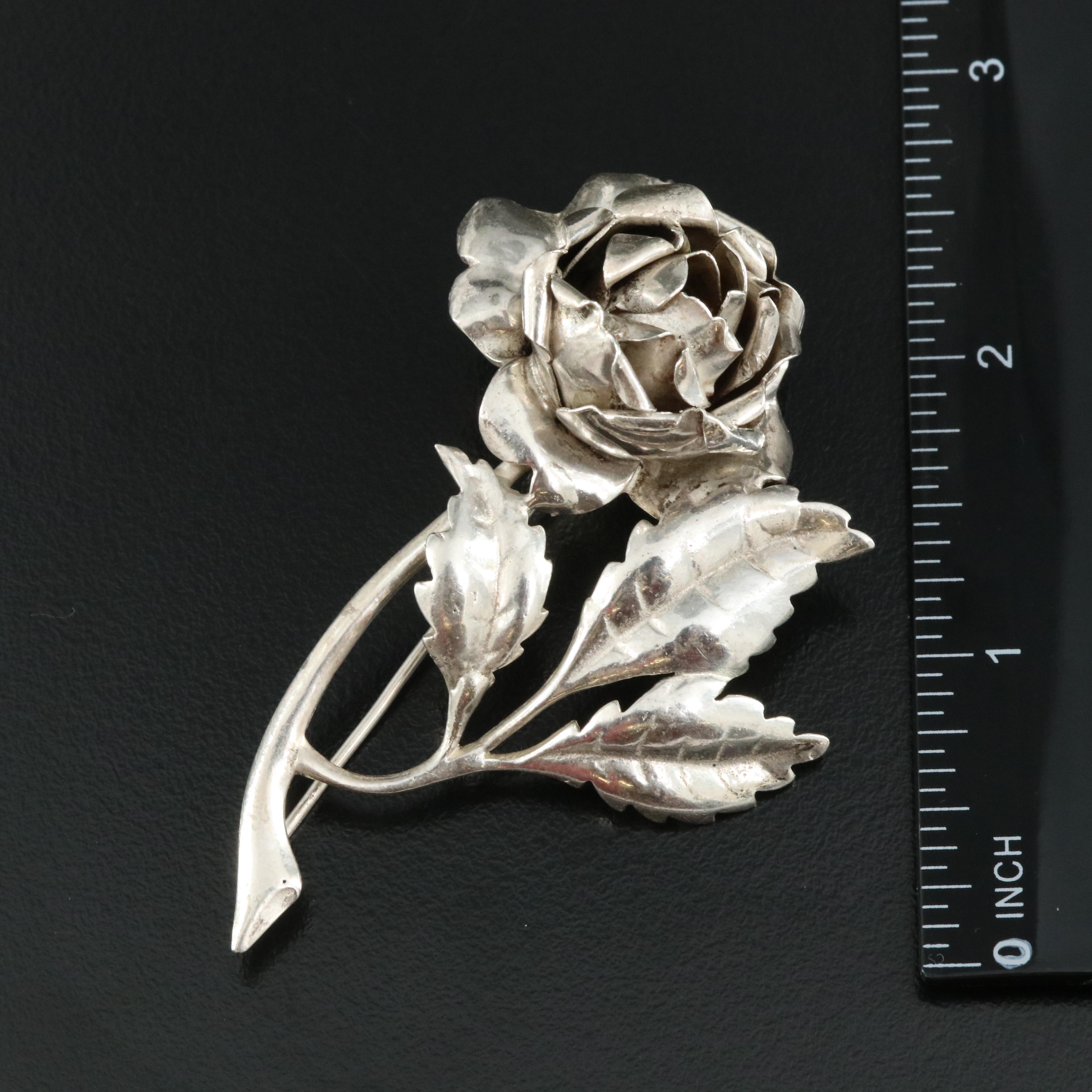 Sterling Rose Brooch