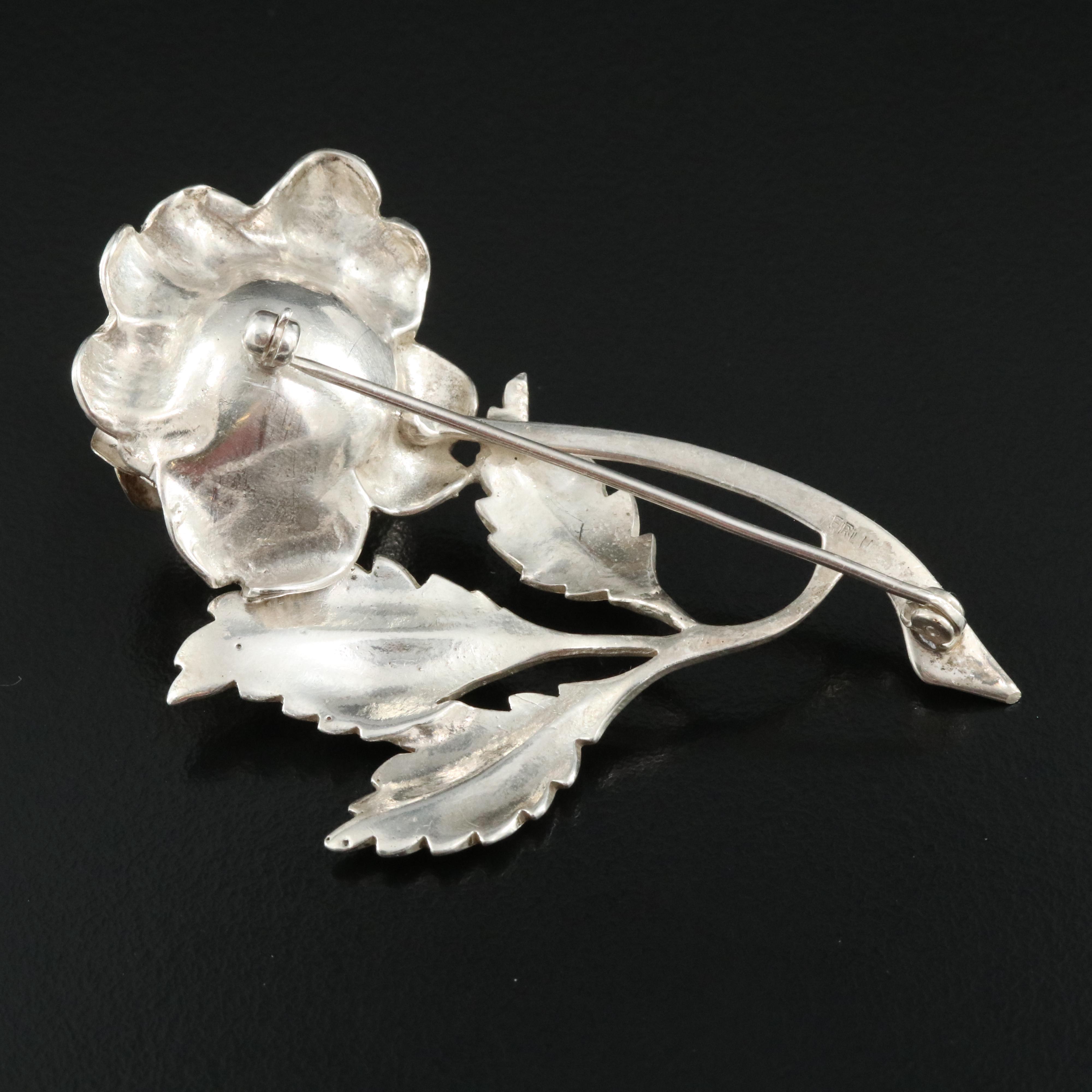 Sterling Rose Brooch