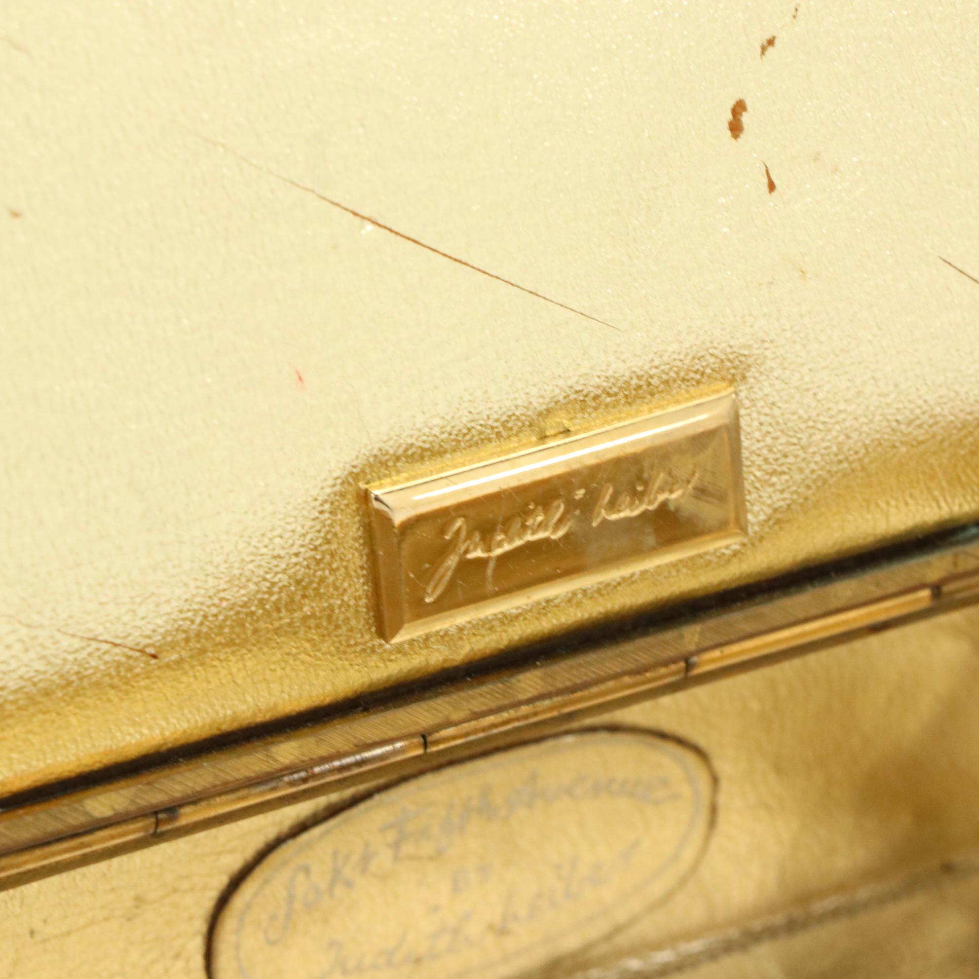 Judith Leiber for Saks Fifth Avenue Brushed Gold Tone Rhinestone Minaudière, Box