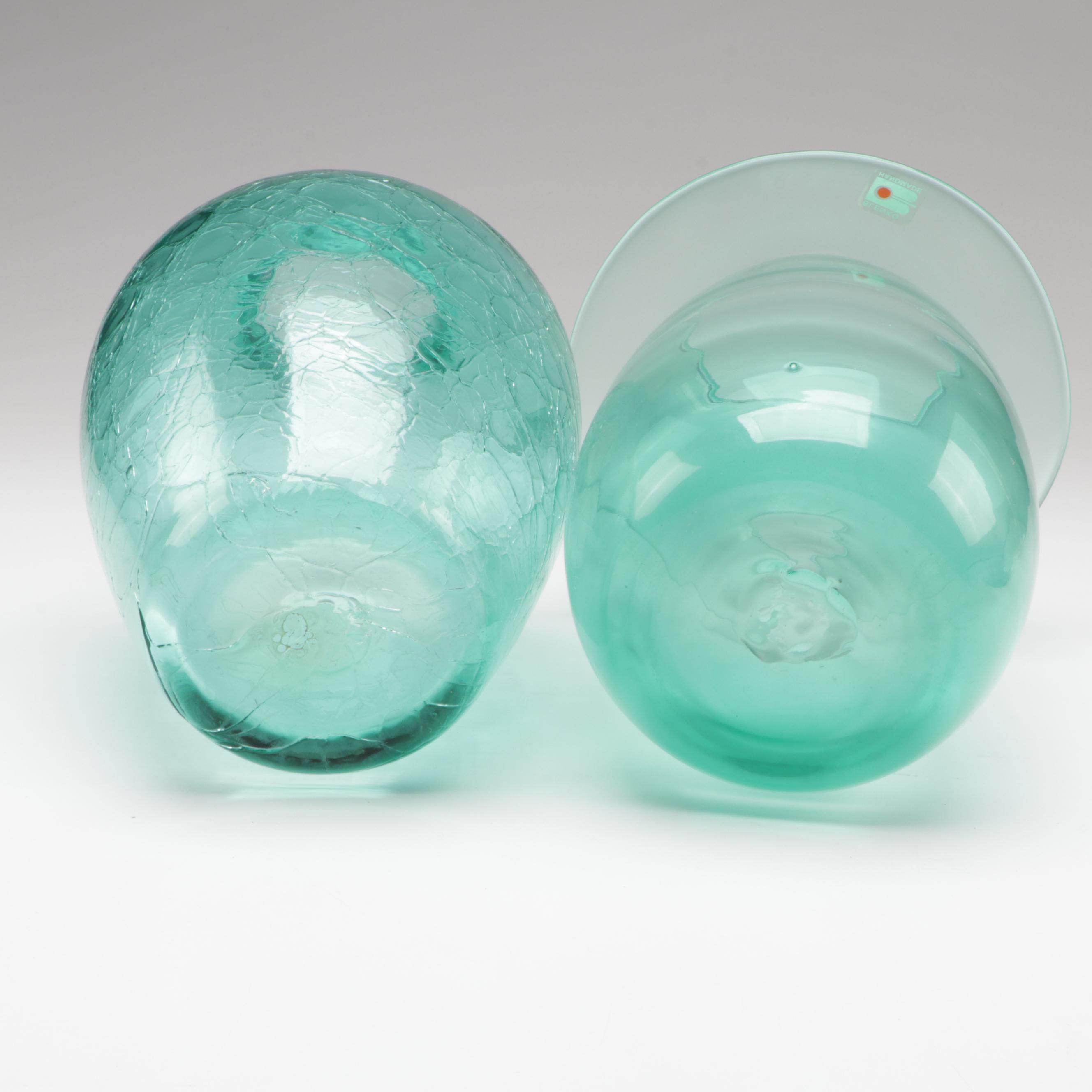 Blenko Crackle Glass and Other Art Glass Vases, Mid to Late 20th Century