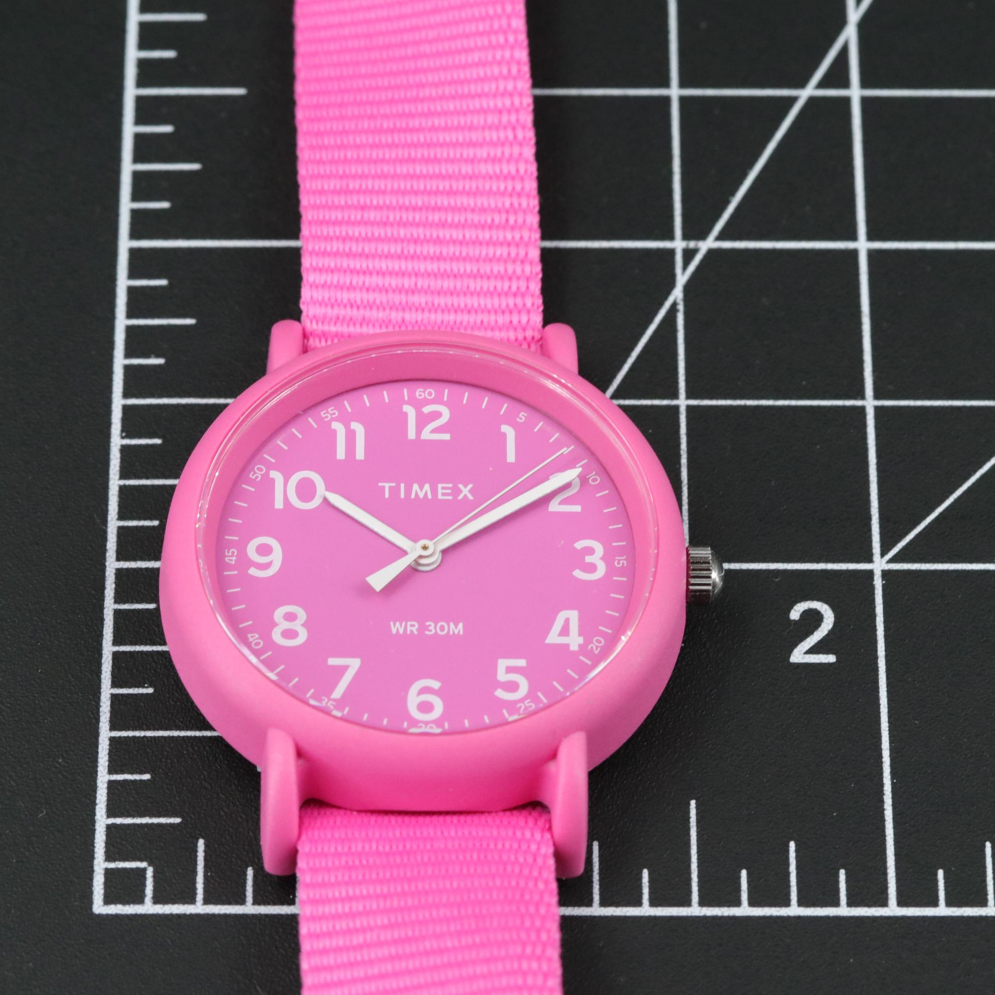 Timex Weekender Color Rush Quartz Watch in Pink with Multicolored Fabric Strap