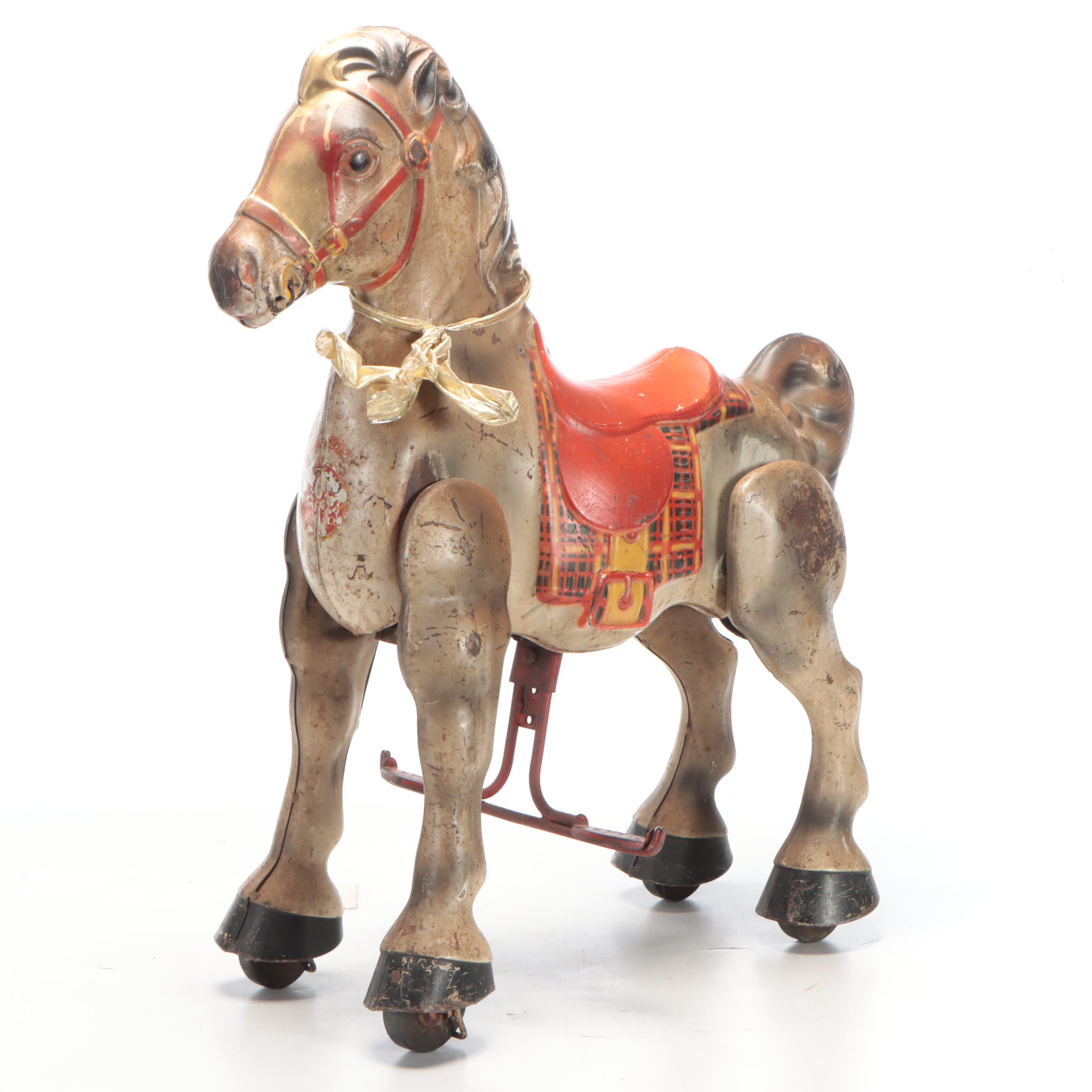 Mobo Painted Metal Child's Ride-On-Horse Toy, Mid-20th Century