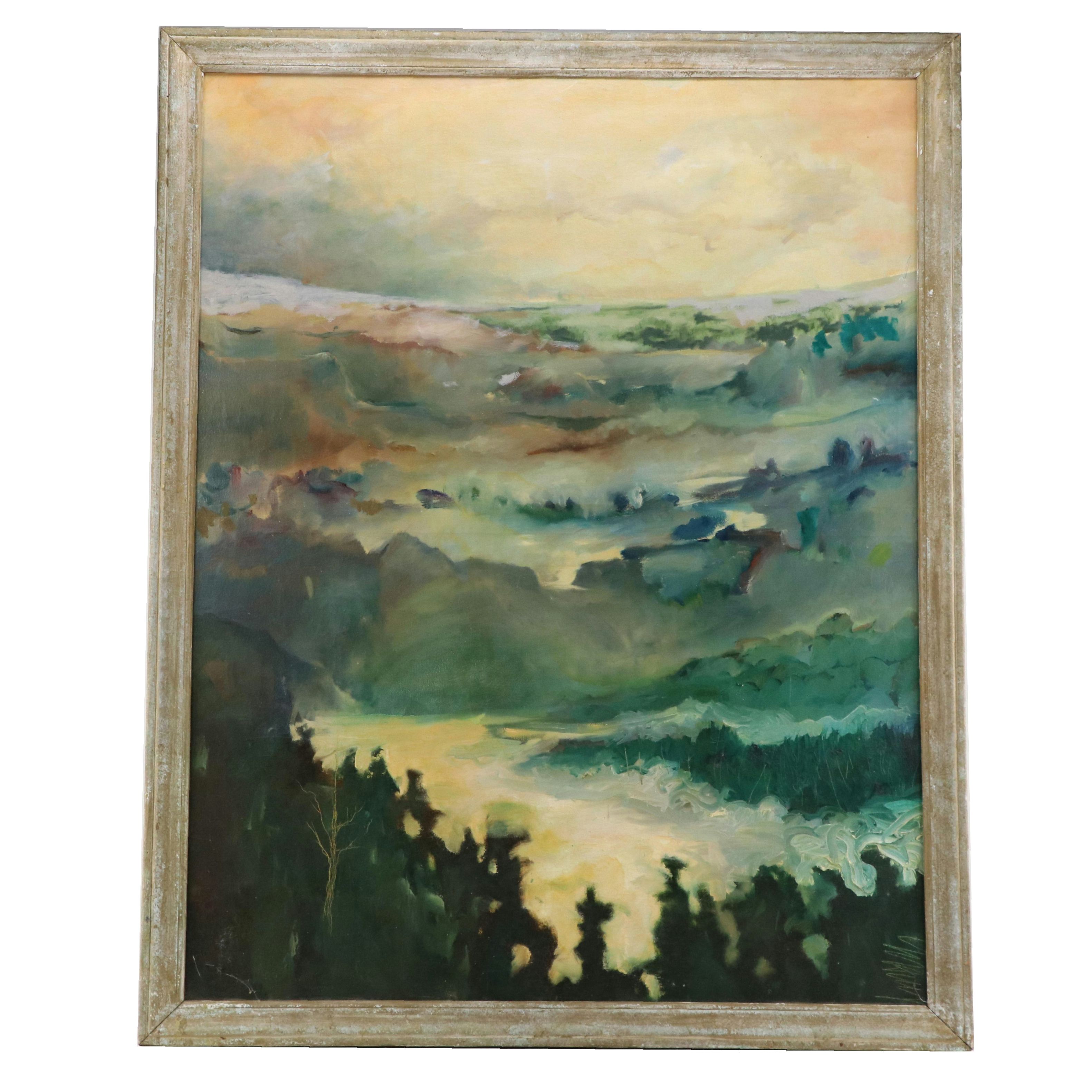 Large-Scale Landscape Oil Painting, Late 20th Century