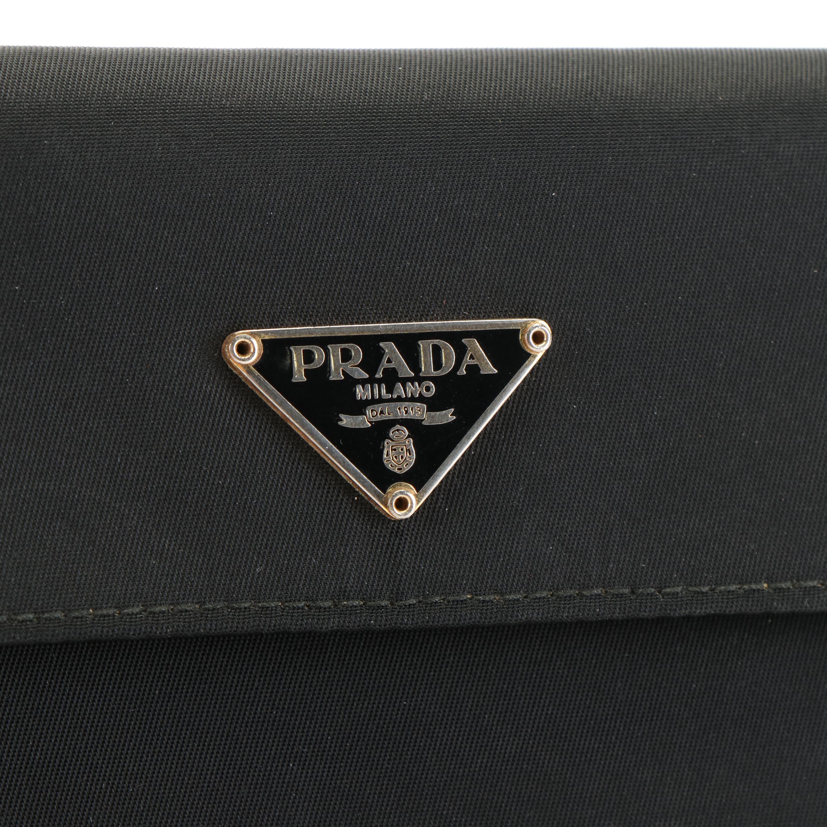 Prada Black Nylon and Leather Trifold Wallet