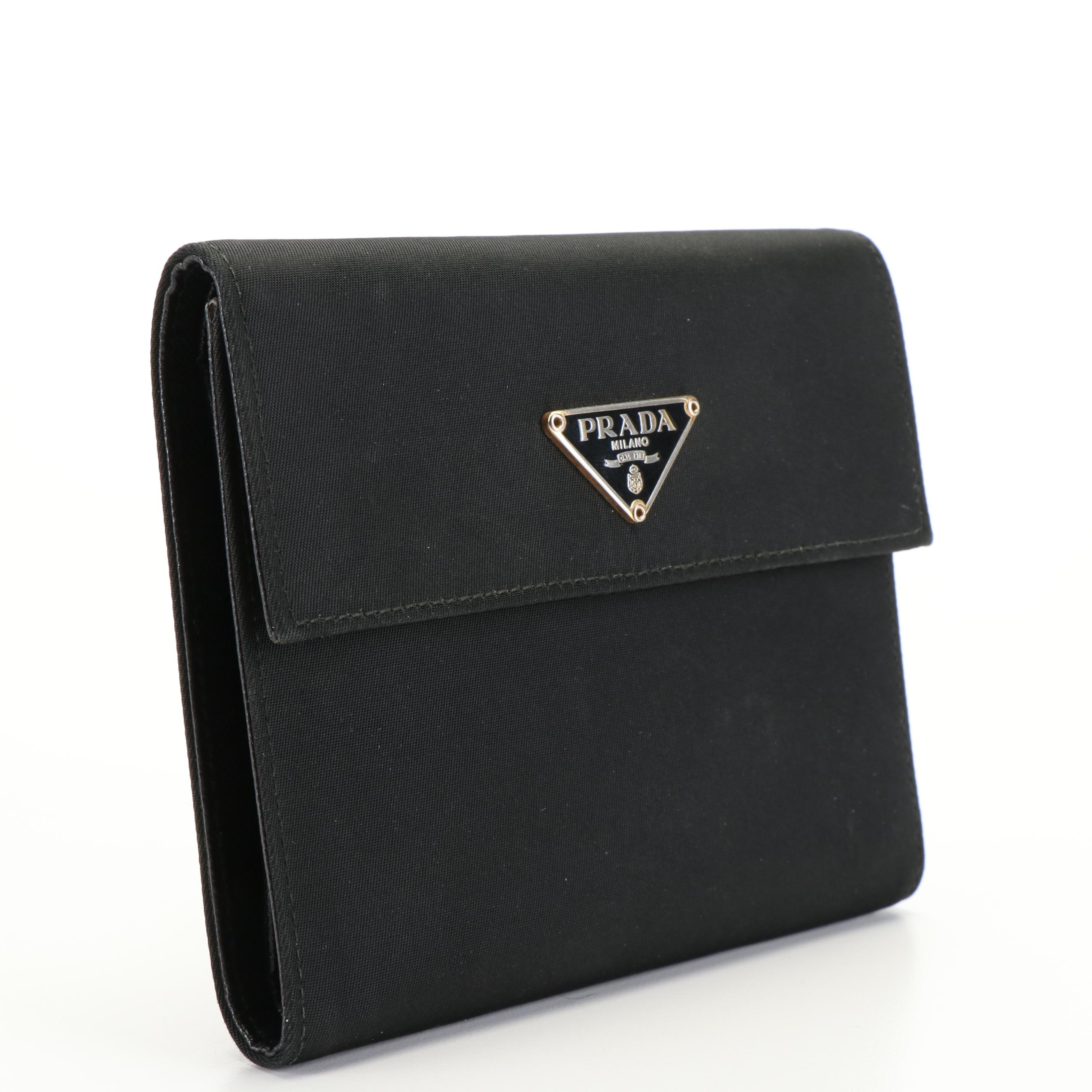 Prada Black Nylon and Leather Trifold Wallet