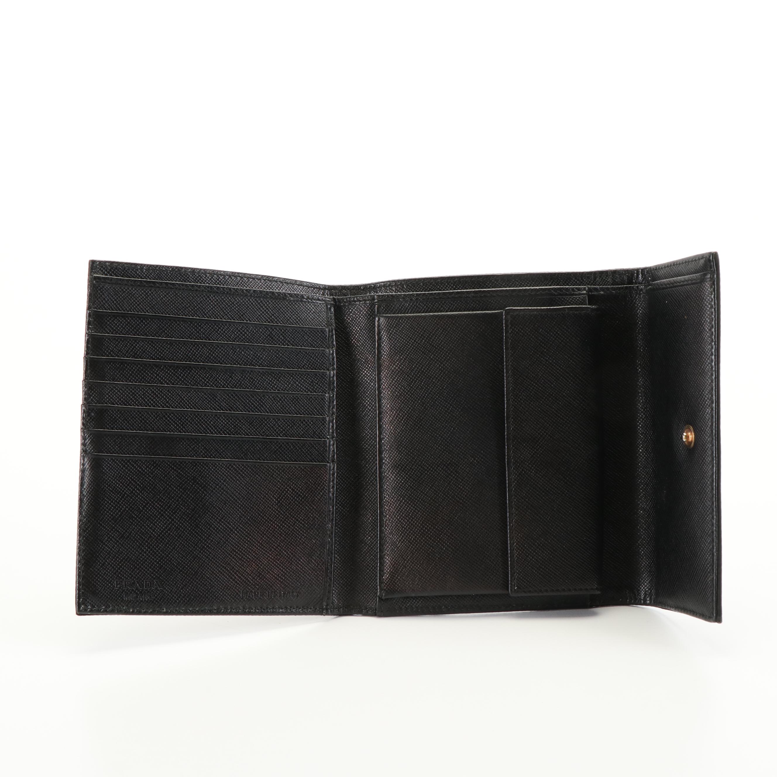 Prada Black Nylon and Leather Trifold Wallet
